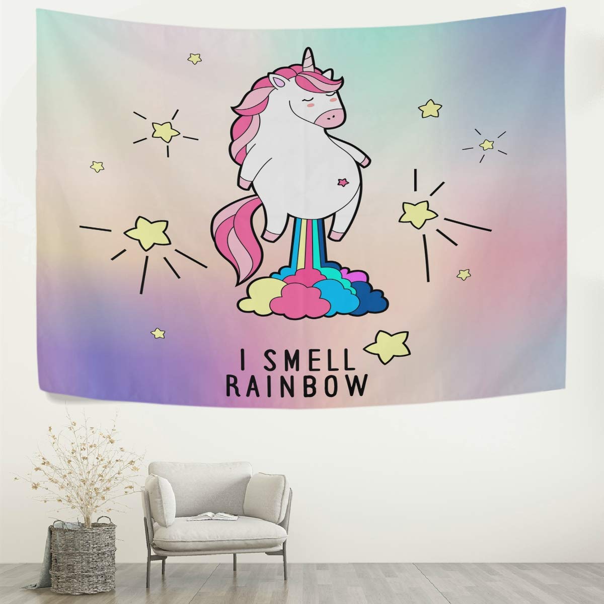 AGONA Magic Rainbow Farting Unicorn Tapestry Wall Hanging - 60x51 Inch Fantasy Wall Art Decor for Bedroom, Living Room, Dorm | Unique Gift for Unicorn Lovers & Hippie Room Aesthetic