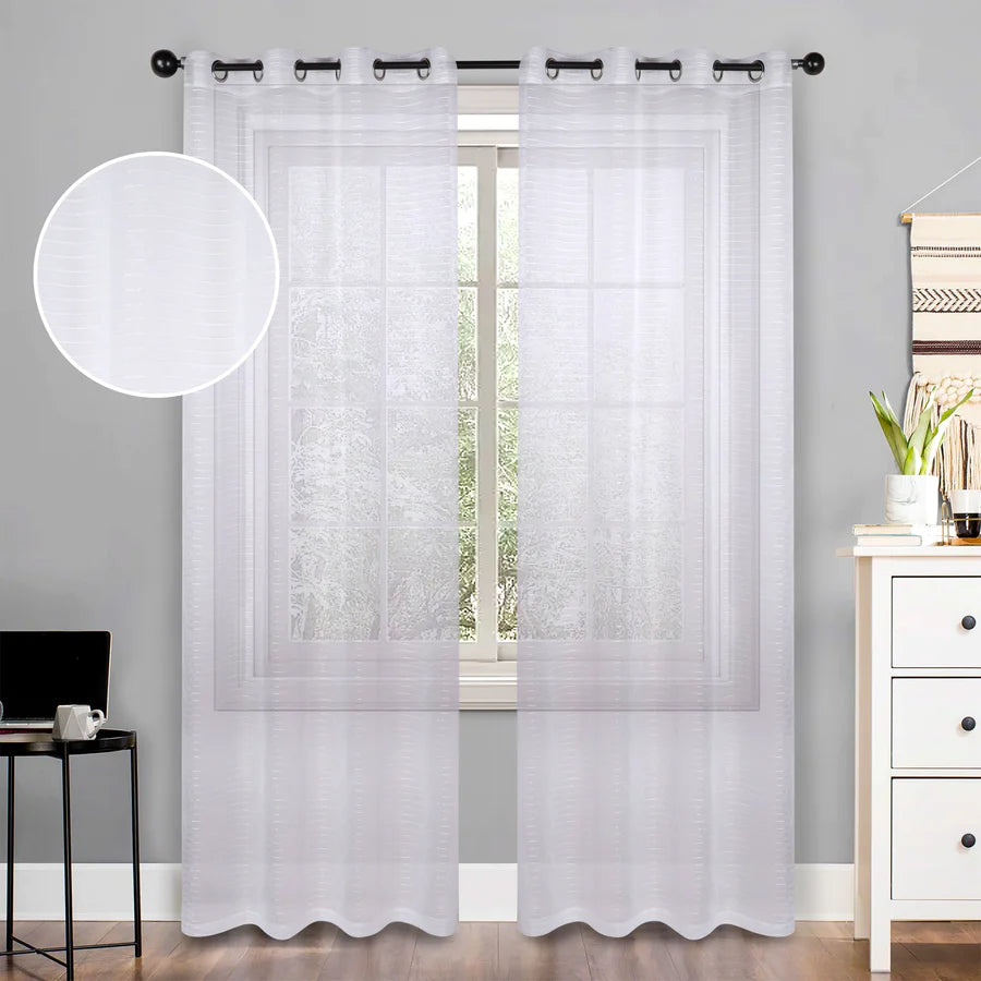 Jackson Striped Sheer Window Curtain Panels - Set of 2 Panels, Light Filtering Sheer Curtains for Living Room, Bedroom, Kitchen - 84 Inches Long, Soft & Airy Textured Fabric