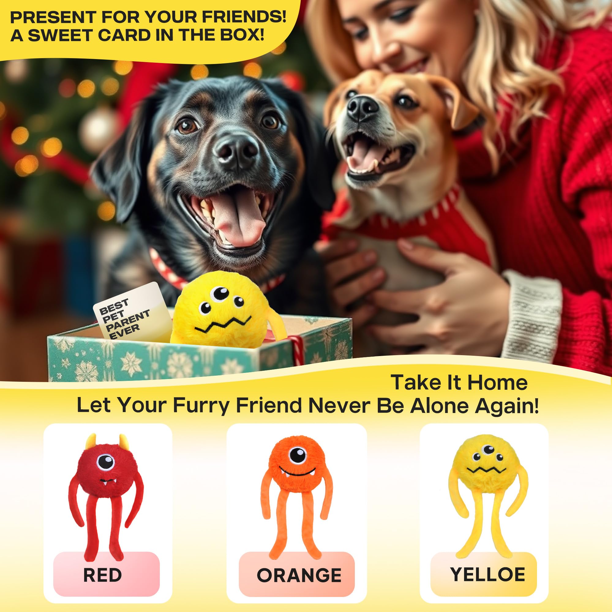 **Fida Durable 3-in-1 Dog Chew Toys for Aggressive Chewers – Squeaky, Interactive Dog Toys for Large, Medium & Small Dogs – Tough Chew Ball for Playtime, Training & Mental Stimulation (Large, Yellow)**