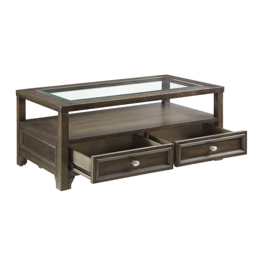 Lexicon Auburn Wood 2-Drawer Coffee Table - Brown Cherry Finish - Modern Living Room Furniture for Small Spaces & Home Decor