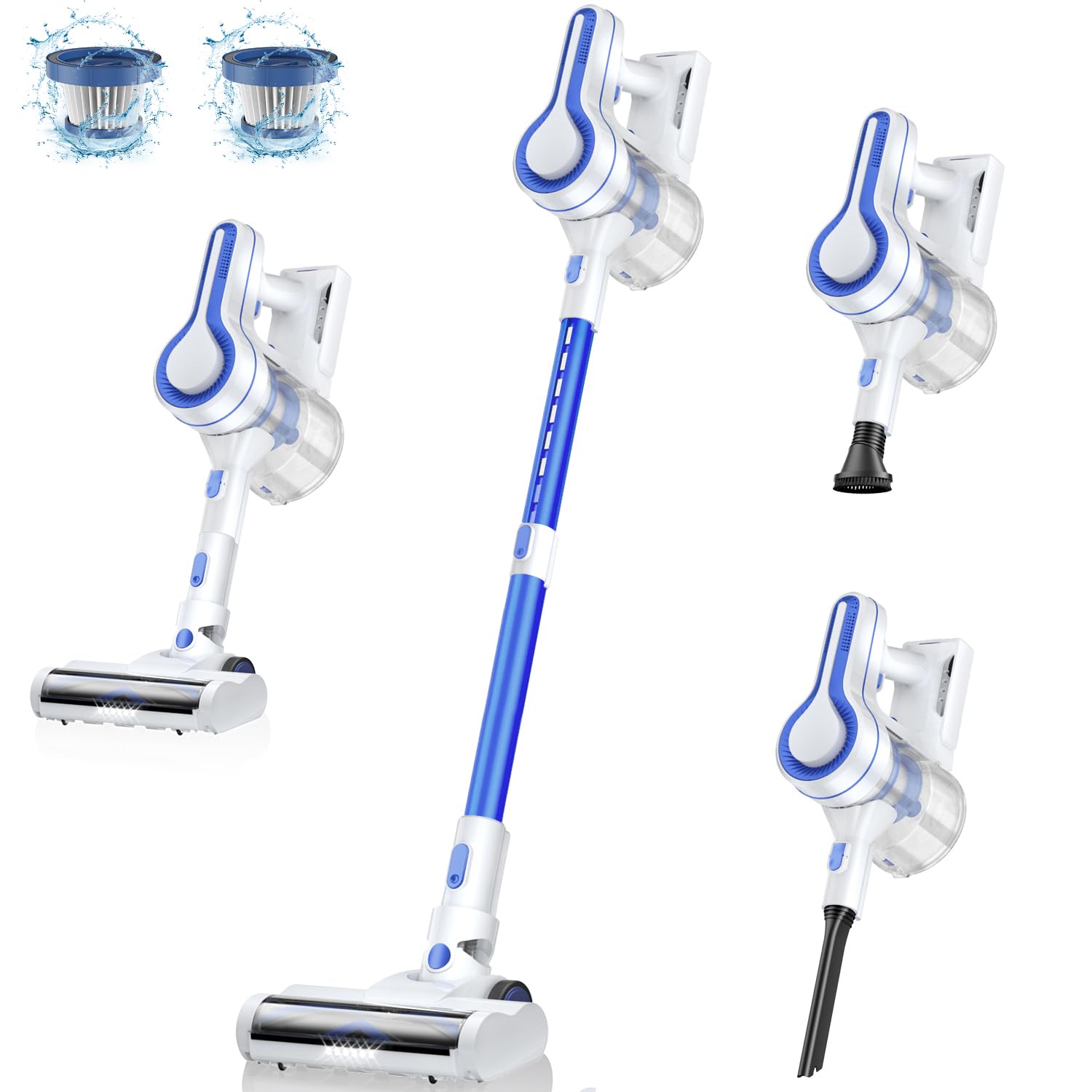 EICOBOT 23KPa Powerful Cordless Stick Vacuum Cleaner with Detachable Battery - 6-in-1 Lightweight Handheld Vacuum for Pet Hair, Hardwood Floors & Low Pile Carpet - 35 Min Runtime - Blue | Perfect for Quick Cleanups, Stairs, Cars & Pet Hair Removal