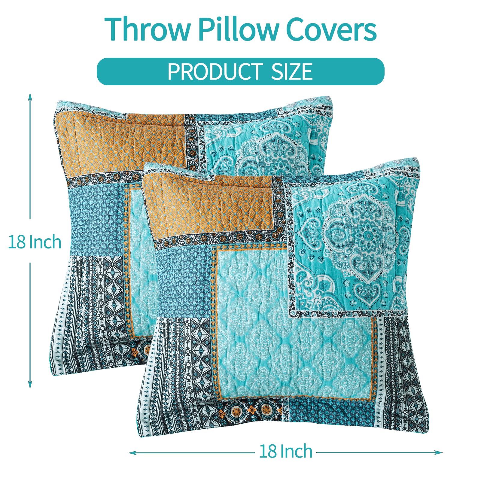 Boho Decorative Throw Pillow Covers Set of 2 - 18x18 Inch Square Farmhouse Cushion Covers for Couch, Bed & Sofa - Green Chic Floral Pattern - Perfect for Boho, Farmhouse & Living Room Decor