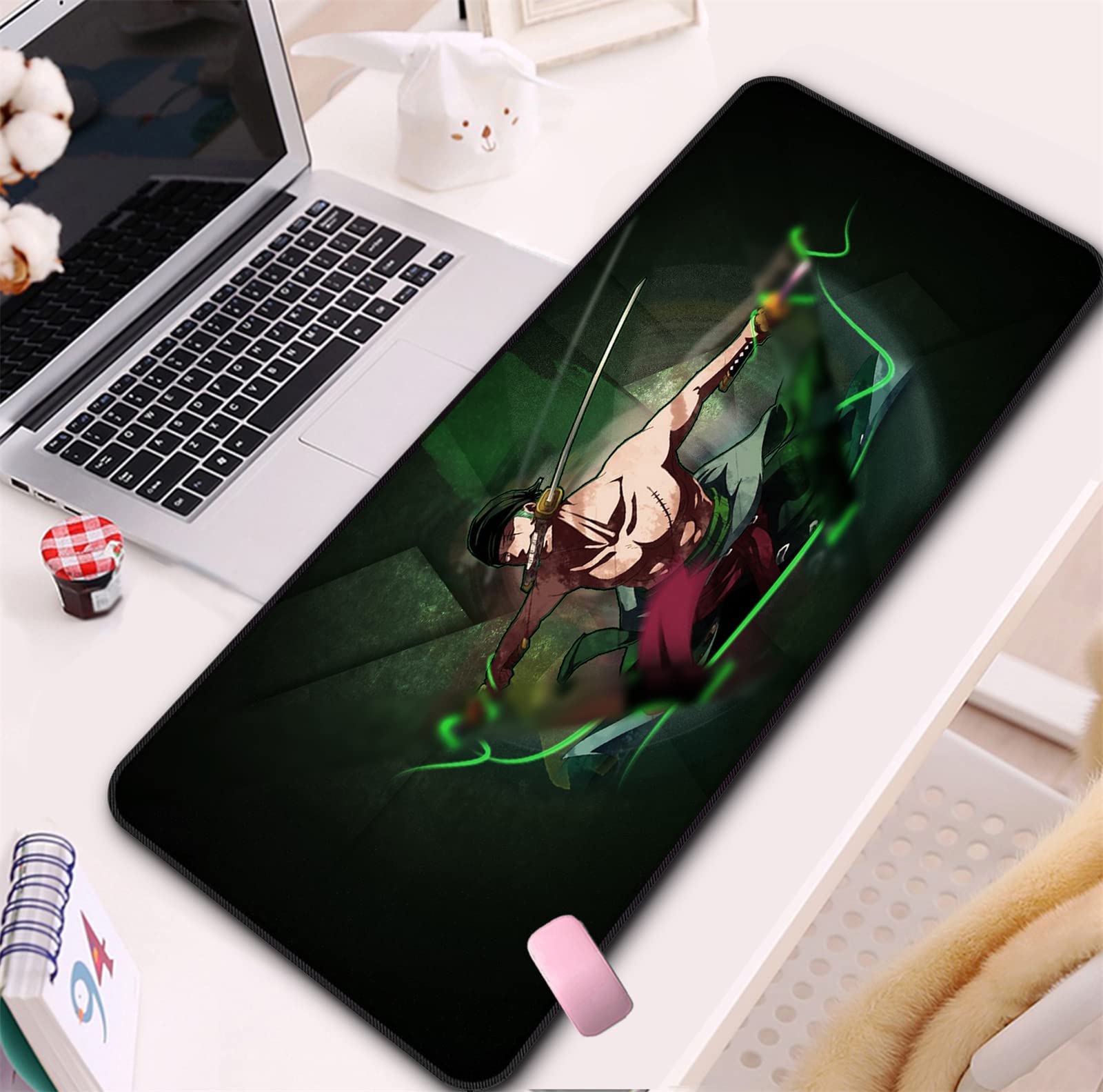 JJYGAGC Large Gaming Mouse Pad 30x60cm - Roronoa Zoro Anime Design, Non-Slip Rubber Base, Extended Keyboard Mat for PC & Computer Desks - Perfect for Gaming, Office Work, and Home Use