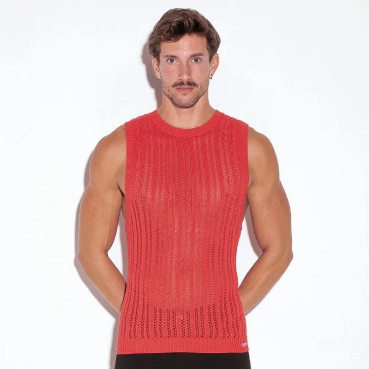 Code 22 Knit Muscle Tank Top 7002 - Coral Red | Workout, Gym, Yoga & Casual Wear for Women
