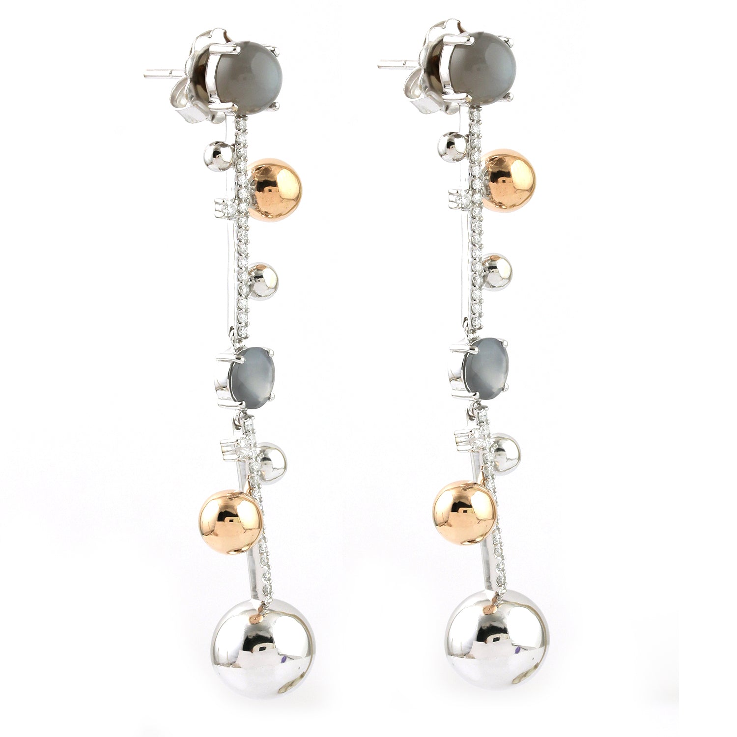 14K White Gold Pave Diamond Bezel Moonstone Dangle Earrings for Women - Elegant Designer Jewelry for Parties, Weddings & Special Occasions