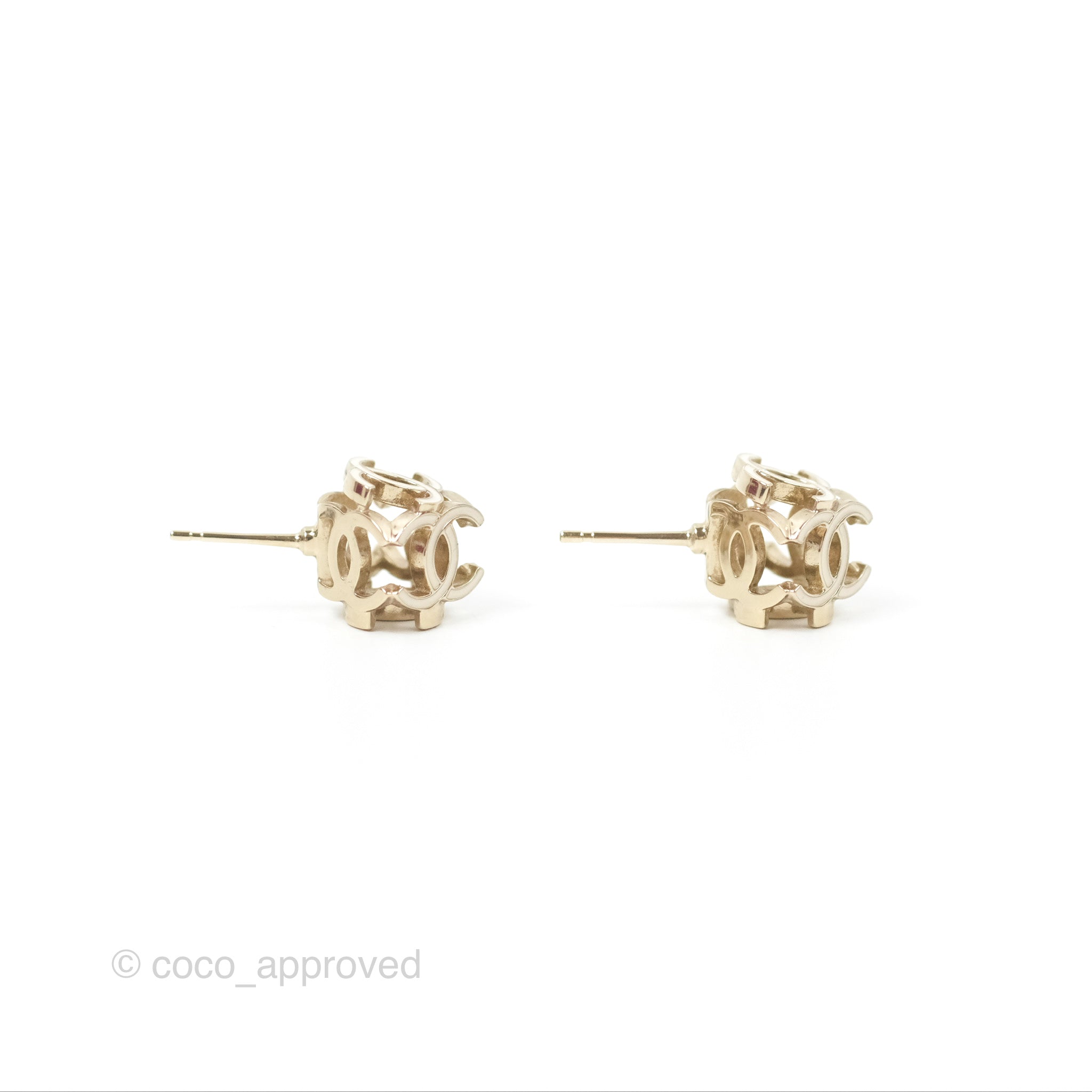 Chanel CC Gold and White Cube Earrings - 22K Gold Tone Fashion Jewelry for Women - Perfect for Parties, Weddings, and Special Occasions