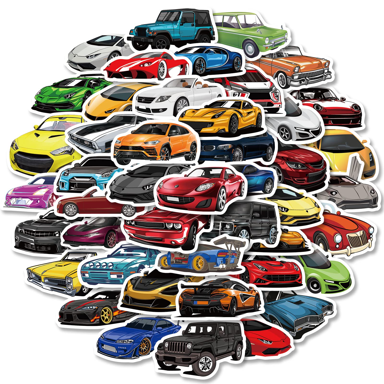 50PCS Kids Car Stickers - Waterproof Racing & Sports Car Decals for Water Bottles, Laptops, Skateboards & Helmets | Durable Vinyl Stickers for Boys & Girls | Perfect for School, Sports & Outdoor Activities