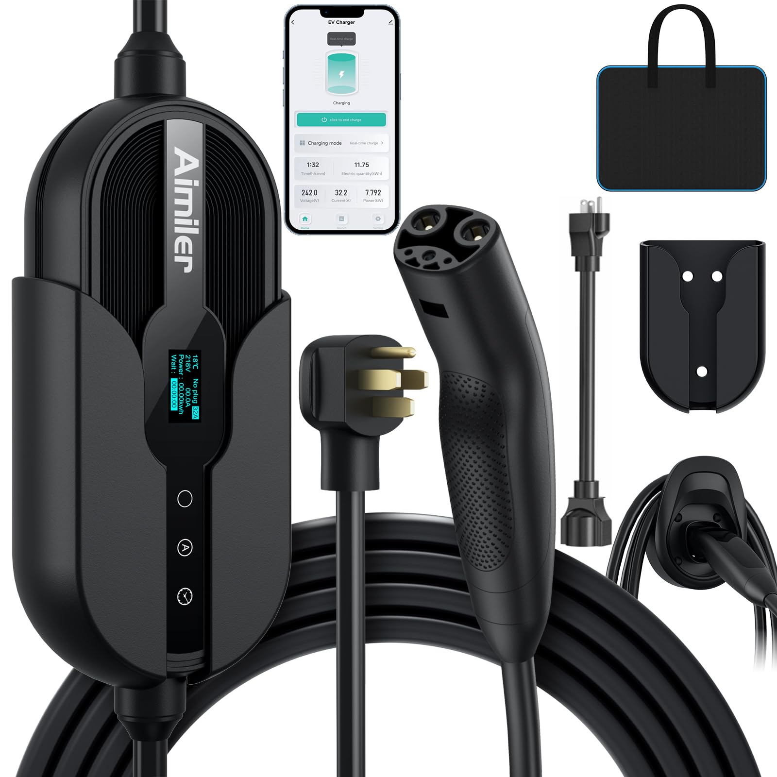 Tesla Level 2 EV Charger with WiFi & App Control - 240V 32A NEMA 14-50 Plug - 25ft Cable - Portable Home NACS Connector for Tesla Model X/Y/3/S - Fast Charging for Road Trips & Daily Commutes