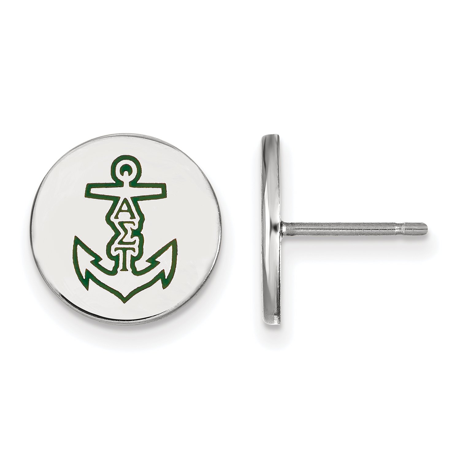 Sterling Silver Alpha Sigma Tau Enameled Post Earrings - Sorority Jewelry for Women, Dainty Greek Letter Stud Earrings - Perfect for Sisterhood Gifts, Graduation & College Events