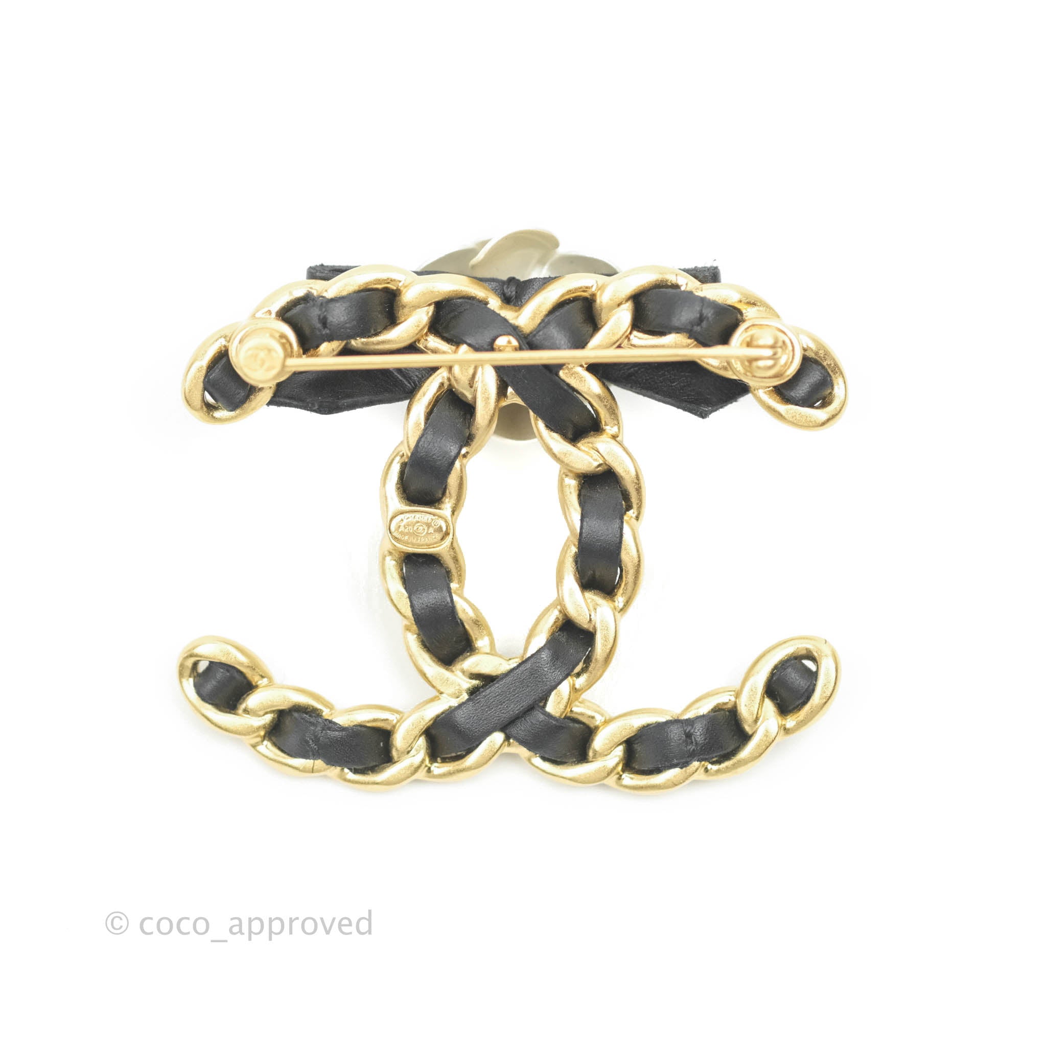 Chanel CC Braid Camellia Brooch in Aged Gold Tone - 20A Collection | Elegant Fashion Accessory for Women, Perfect for Dresses, Jackets & Handbags