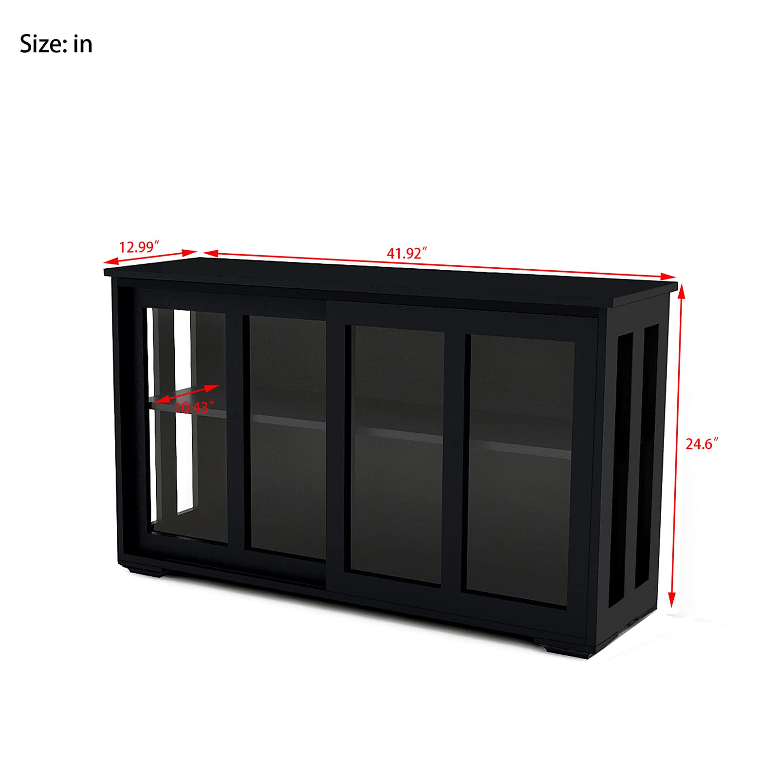 Henf Kitchen Sideboard Storage Cabinet with Glass Doors - Modern Buffet Cupboard for Dining Room, 2 Shelves & 2 Sliding Doors, Black - Perfect for Kitchen Organization & Dining Room Storage