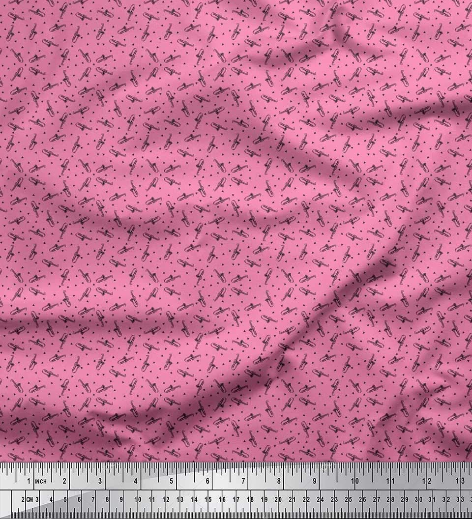 Soimoi Moss Georgette Brown Fabric by The Yard - 42 Inch Wide Printed Fabric with Geometric & Musical Instrument Patterns for Dresses, Scarves & DIY Fashion Projects - Lightweight Material for Sewing, Quilting & Crafting