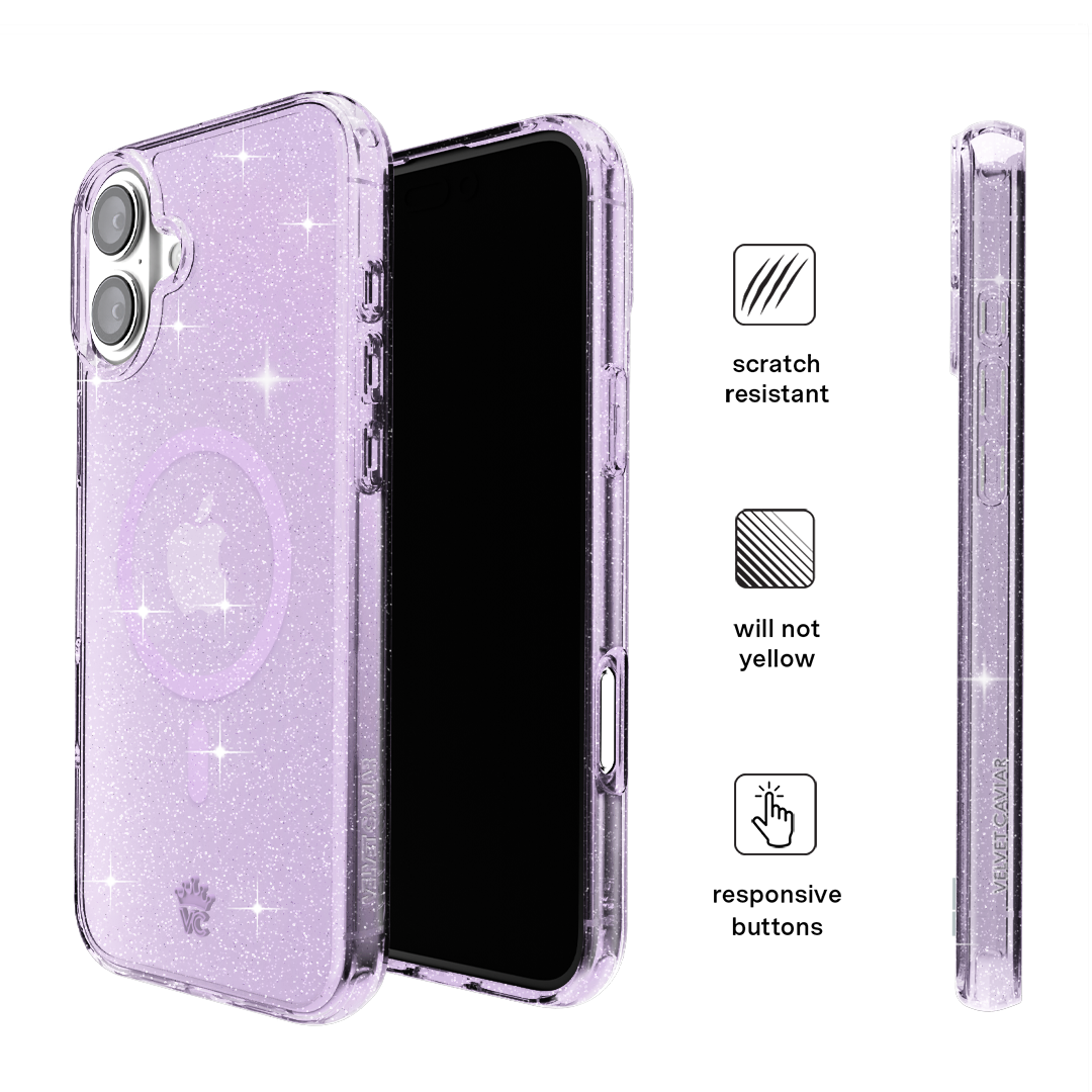 Lilac Stardust Glitter iPhone Case - Protective & Stylish Phone Cover for iPhone 13/14/15 - Perfect for Parties, Festivals & Everyday Use