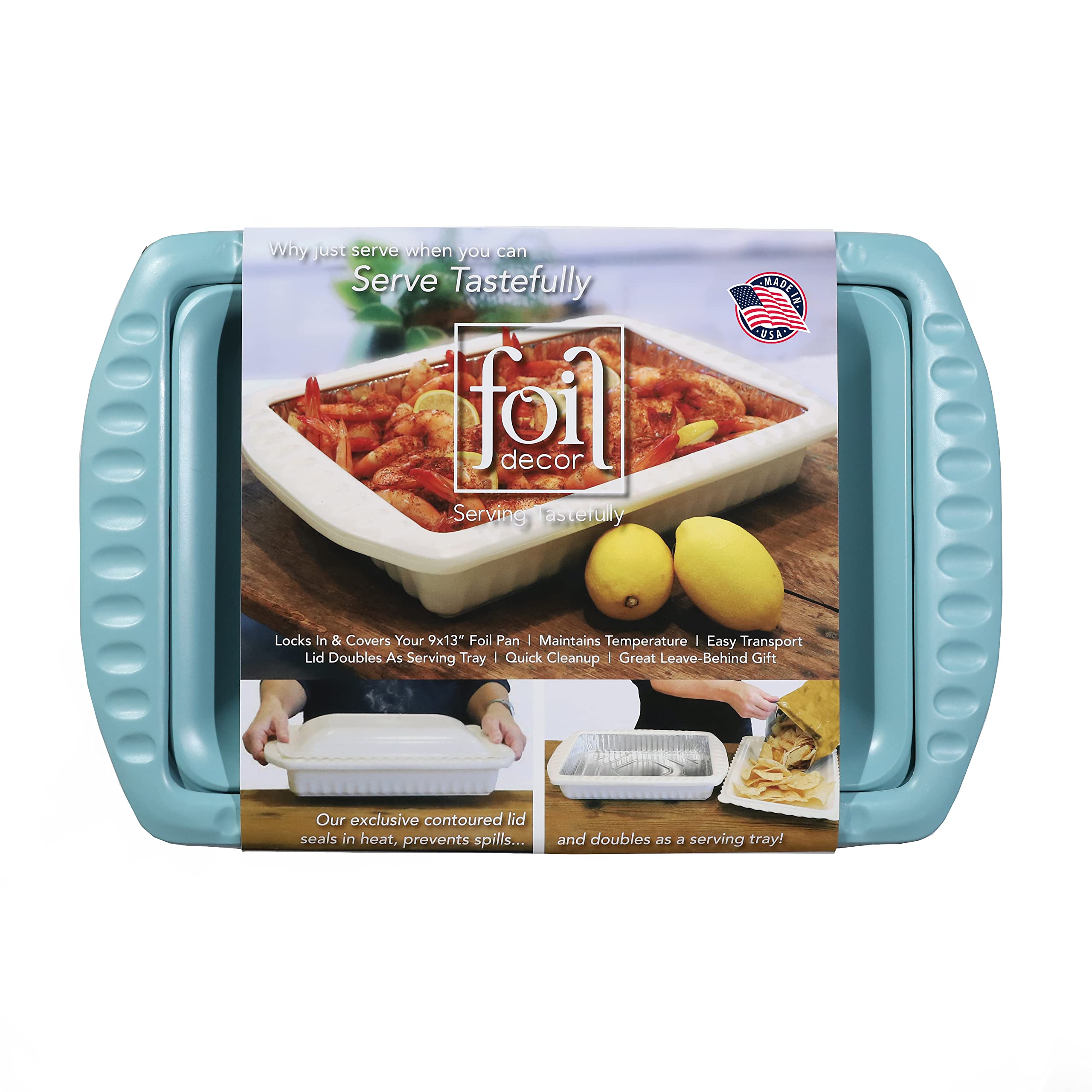 Heat-Resistant Foil Pan Carrier for 9x13 Dishes - BPA-Free Serving Tray with Secure Lid Locks & Comfortable Handles - Includes 1 Foil Pan - Made in USA - Perfect for Parties, Potlucks & Holiday Meals