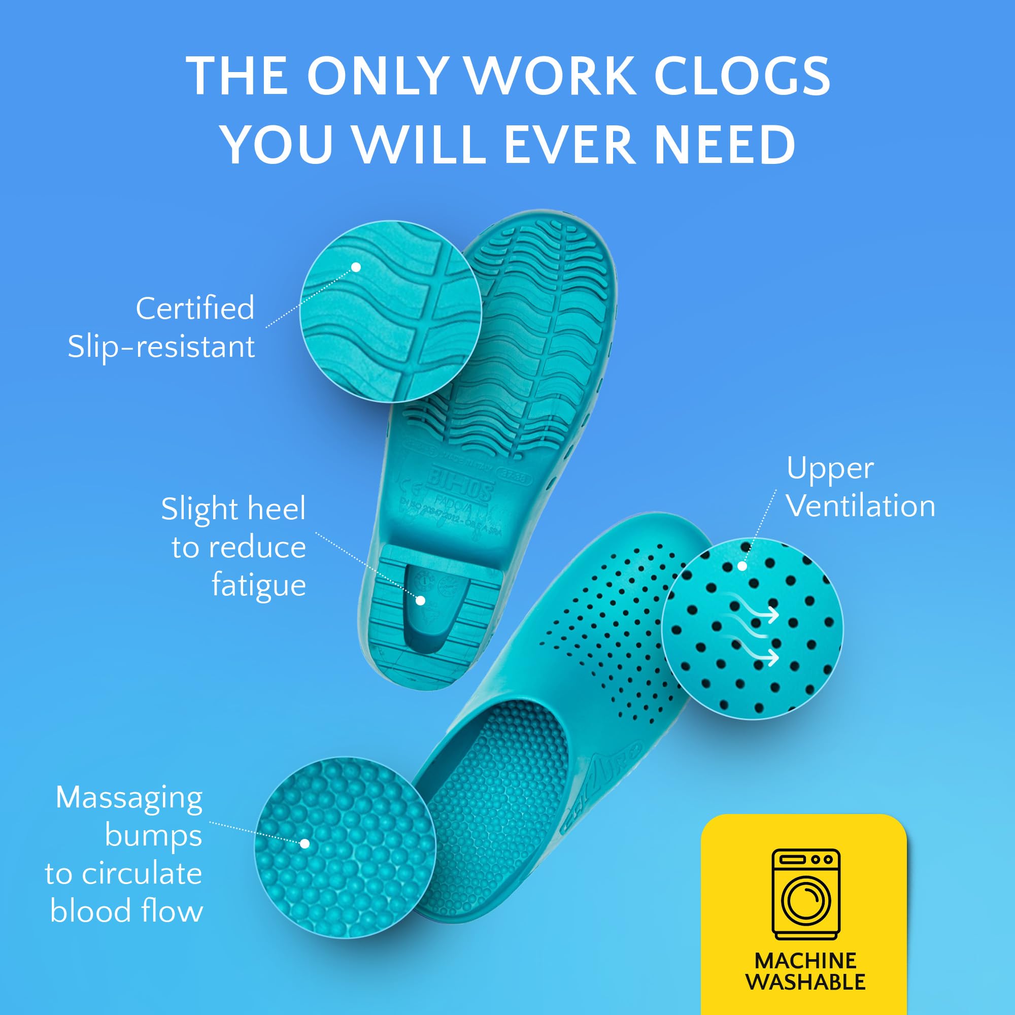 CALZURO Classic Work Clogs with Holes - Unisex Non-Slip Rubber Shoes for Men & Women - Autoclavable Kitchen & Nursing Clogs - Perfect for Chefs, Nurses & Healthcare Professionals