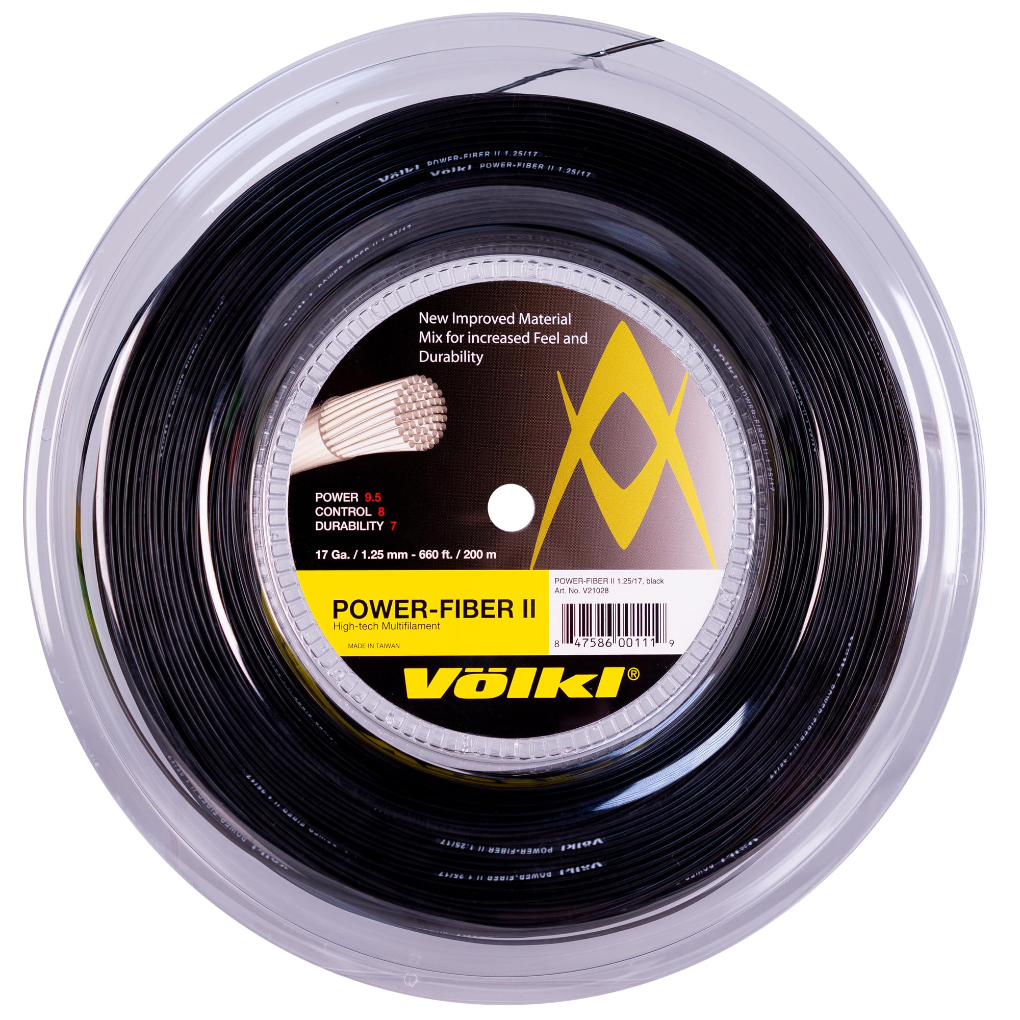 Volkl Power Fiber II Tennis String - High Power & Spin Performance with Shock & Vibration Reduction (Black, 17 Gauge, Reel) | Perfect for Competitive Play & Arm Comfort