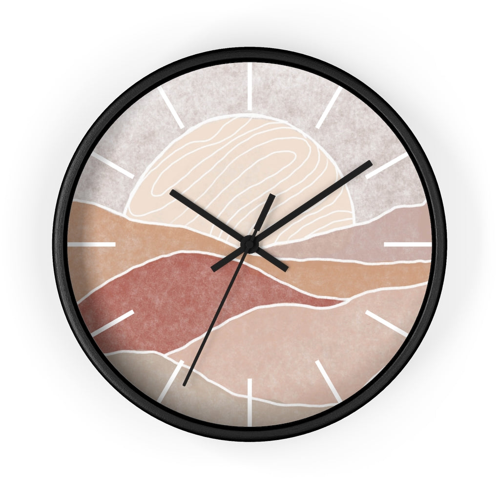 Silent Wall Clock with Sunset Modern Landscape Design - Battery Operated, No Ticking Noise - Perfect for Living Room, Bedroom, and Office Decor