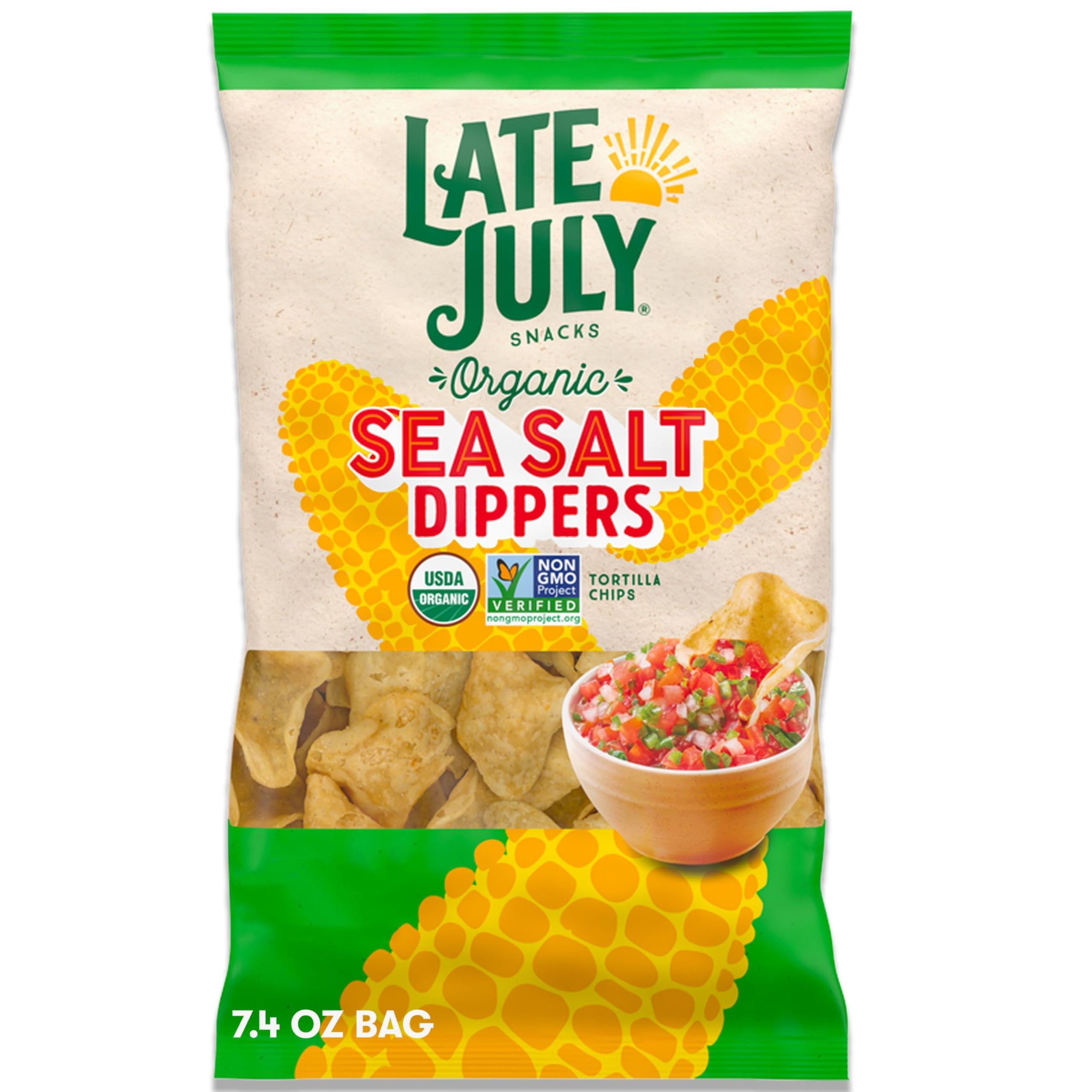 Organic White Corn Tortilla Chips by Late July Snacks - 7.4 Oz, Gluten-Free & Non-GMO - Perfect for Dips, Nachos & Party Snacks