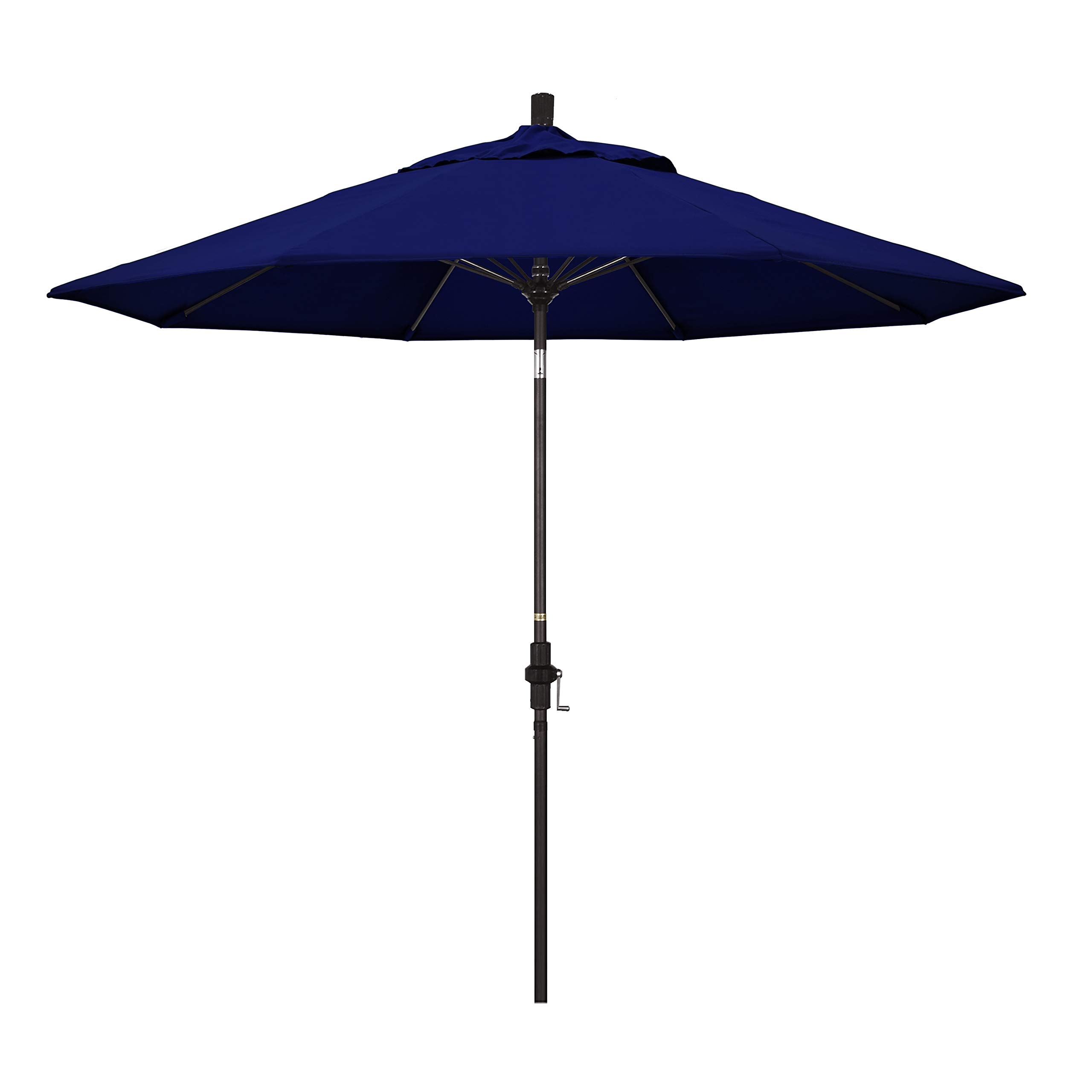 9' Round California Umbrella with Crank Lift & Collar Tilt - Aluminum Pole & Fiberglass Ribs - Bronze Finish & Sunbrella True Blue Fabric - Perfect for Patio, Poolside, and Outdoor Dining Areas