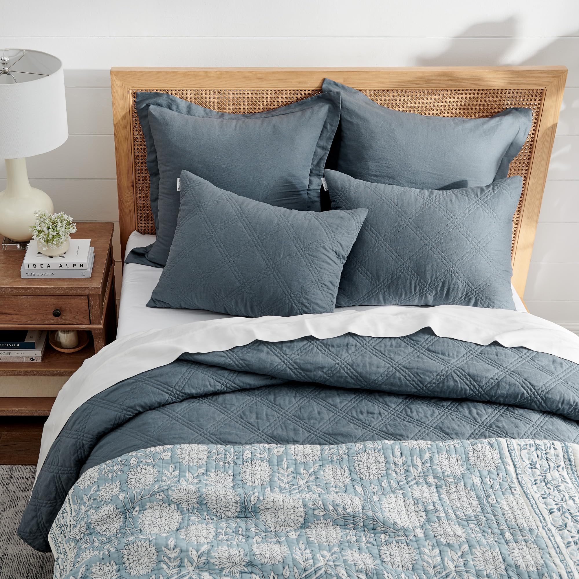 Levtex Home 100% Linen Front Cotton Back King Size Quilt Set - Washed Linen Denim Blue - 106 x 92 Inches - Luxury Bedding for Master Bedroom & Guest Room Decor