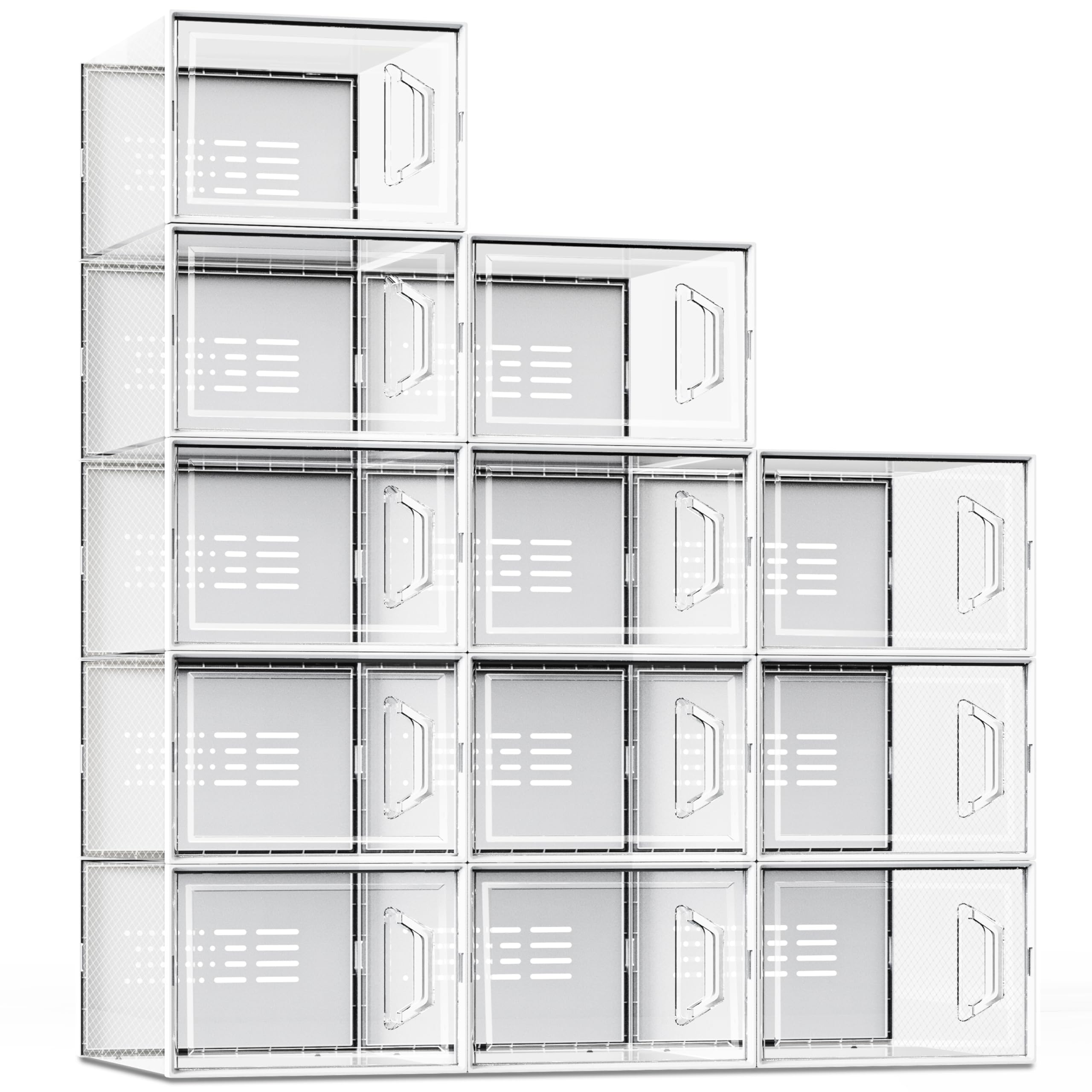 SEE SPRING XX-Large Clear Plastic Shoe Storage Box - Fits Size 13 Sneakers, Stackable Shoe Organizer for Closet - Space Saving Shoe Rack Containers for Entryway, Under Bed Storage (12 Pack) - Perfect for Organizing Shoes in Small Apartments, Dorm Rooms and Walk-in Closets