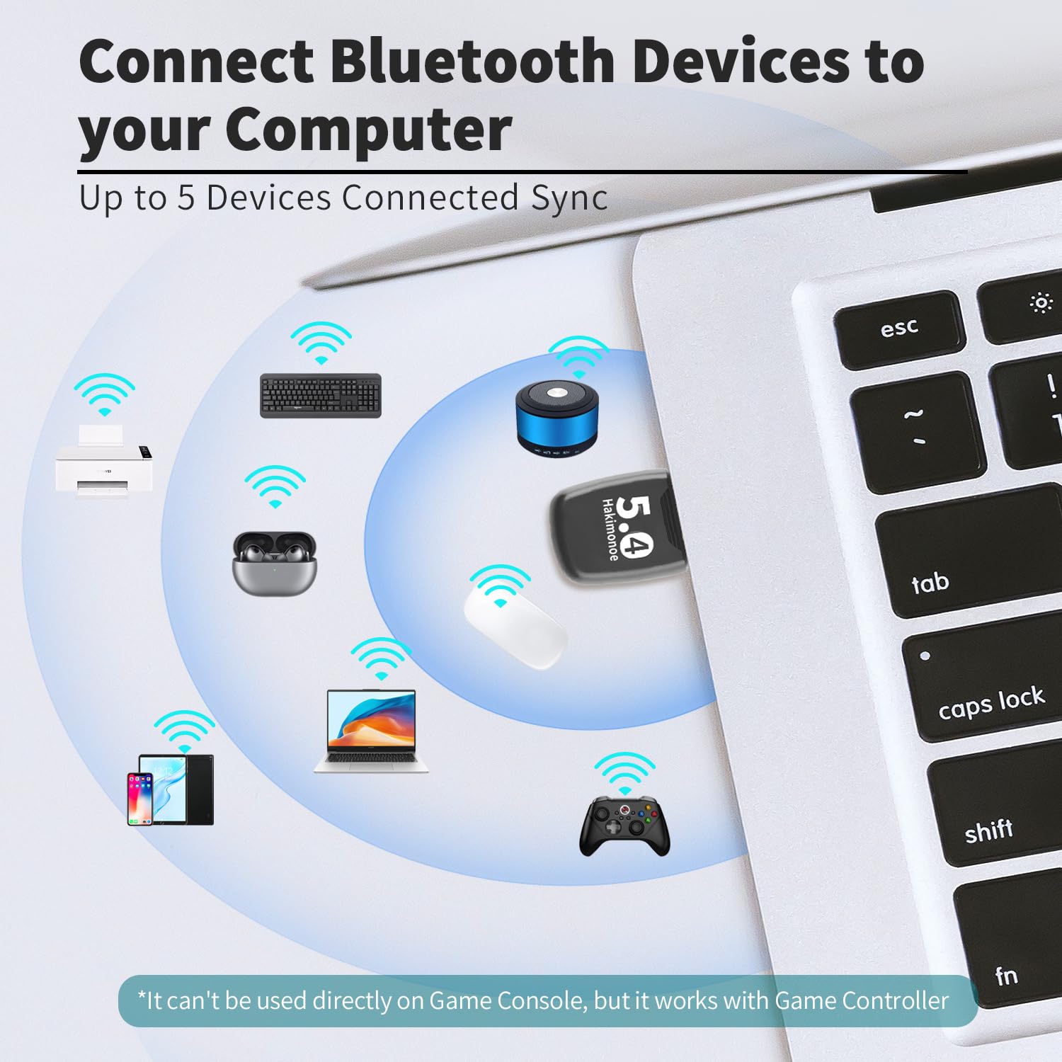 Upgraded Bluetooth 5.4 USB Adapter for PC & Laptop - Wireless Dongle Transmitter for Windows 11/10/8.1/7 - Compatible with Bluetooth Headphones, Speakers, Keyboard, Mouse & Printer - Plug & Play - Perfect for Home Office, Gaming & Streaming