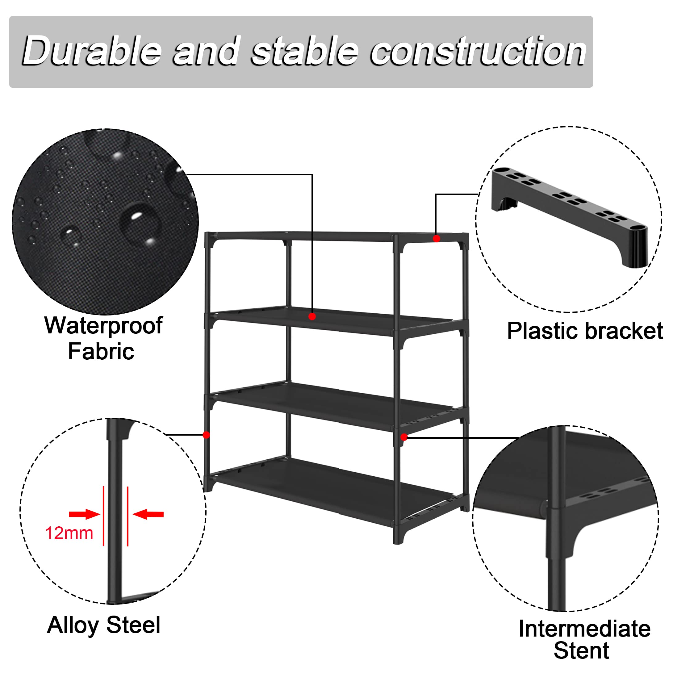4-Tier Stackable Shoe Rack Organizer - Space Saving Shoe Storage Shelf for Entryway, Hallway, Closet, Bathroom & Living Room - Perfect for Small Spaces & Apartment Organization (Black)
