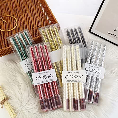 4PCS/Pack 10 Inch Unscented Spiral Taper Candles with Cotton Wicks - Dripless Long Candles for Home Decor, Romantic Dinners, Wedding Centerpieces & Party Decorations (White)