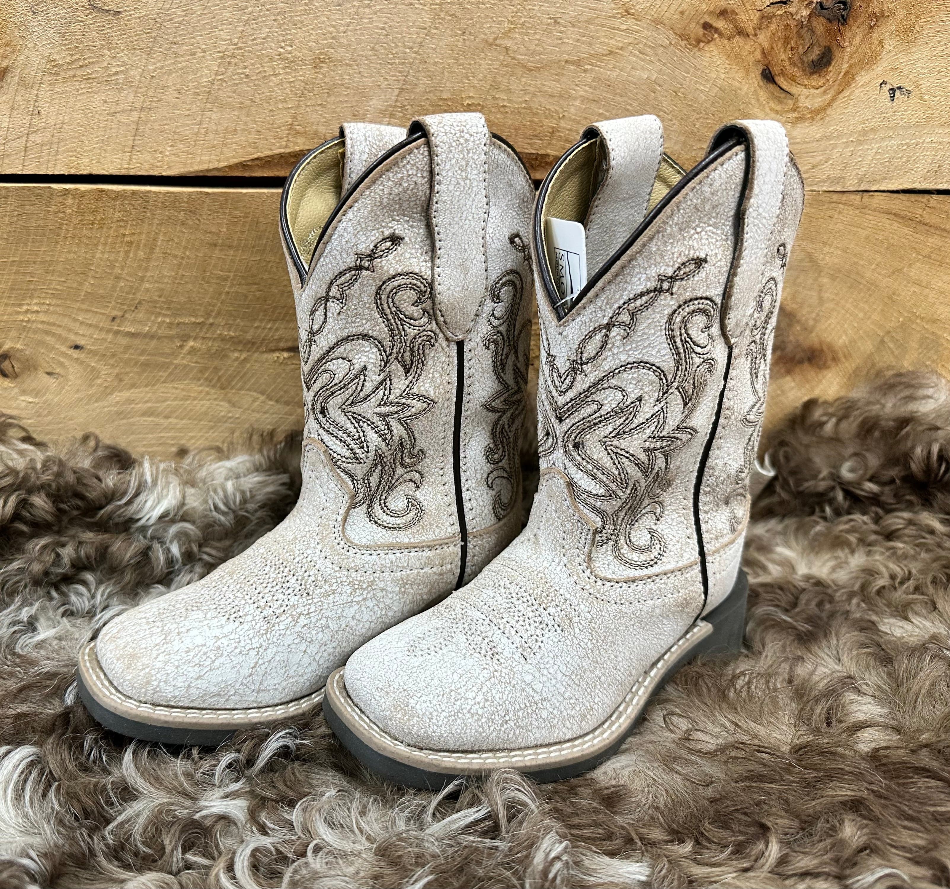 Girl's SM White Crackle Leather Boots - Stylish & Comfortable Winter Boots for Kids - Perfect for School, Outdoor Play & Cold Weather Adventures