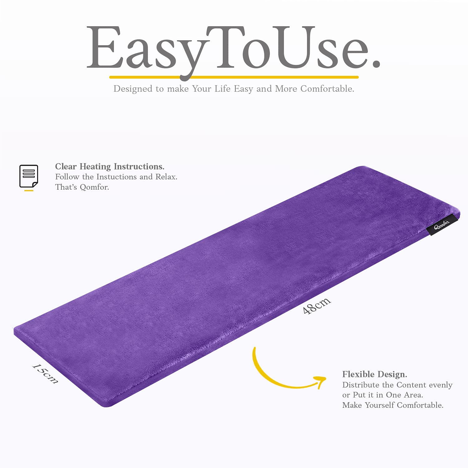 Qomfor Large Microwavable Heating Pad - Wheat Bag Heat Pack for Neck, Shoulder & Back Pain Relief - Reusable Lavender Scented Hot Pack for Arthritis, Period Cramps & Muscle Relaxation - Perfect for Home, Office & Travel Use (Purple)