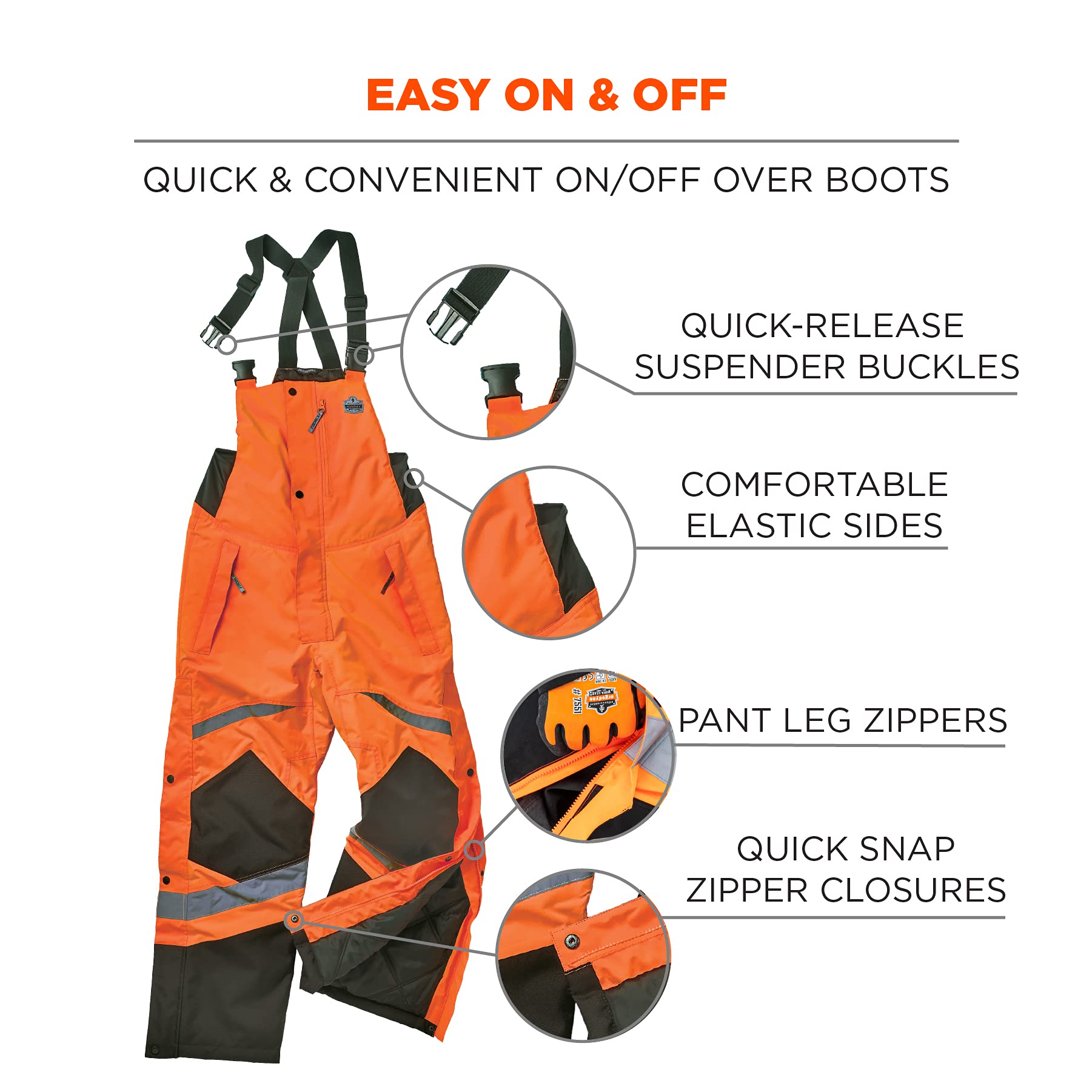 Ergodyne GloWear 8928 High Visibility Insulated Thermal Bib Overalls - Weather-Resistant Workwear for Cold Outdoor Jobs & Construction Safety