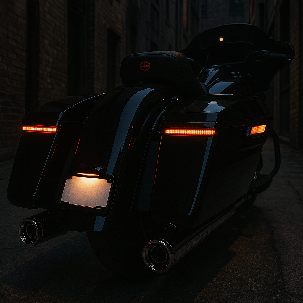 Eagle Lights Low Profile Saddlebag LED Tail Lights with Turn Signals, Running Lights & Brake Lights for 2023.5-Present Harley Davidson Touring & CVO Models - Enhanced Safety & Style for Night Rides & Group Tours
