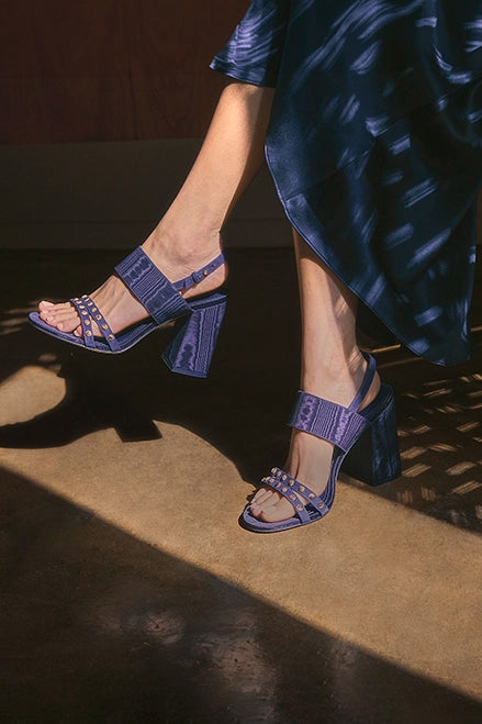 Chloe Gosselin by Larroudé Margot Sandal - Navy Suede & Satin Women's Heels for Evening Parties & Weddings
