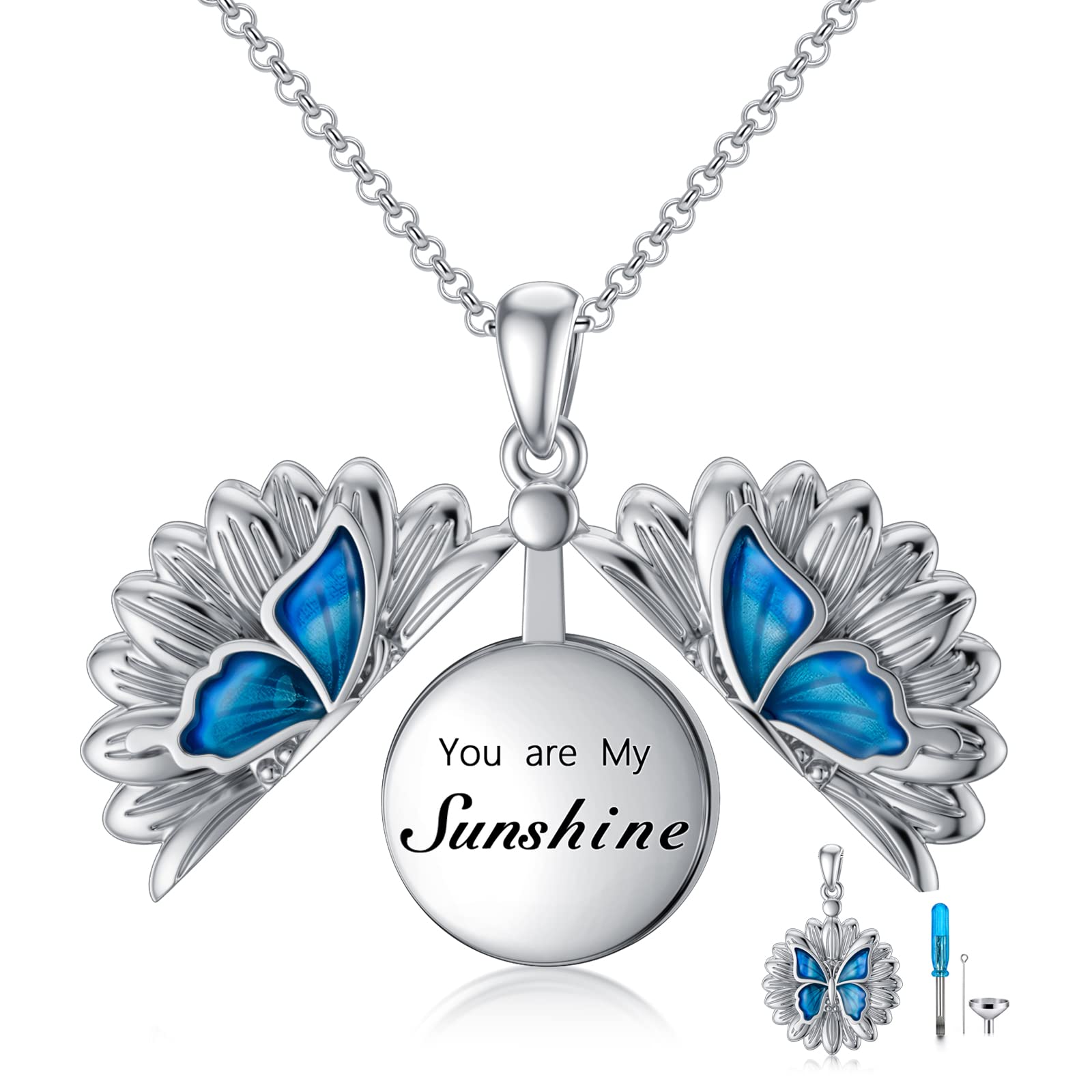 SOULMEET Memorial Jewelry - Silver & Gold Sunflower & Butterfly Cremation Urn Necklace for Ashes - Keepsake Pendant to Cherish Loved Ones | Perfect for Funerals, Memorials & Everyday Wear to Keep Memories Close
