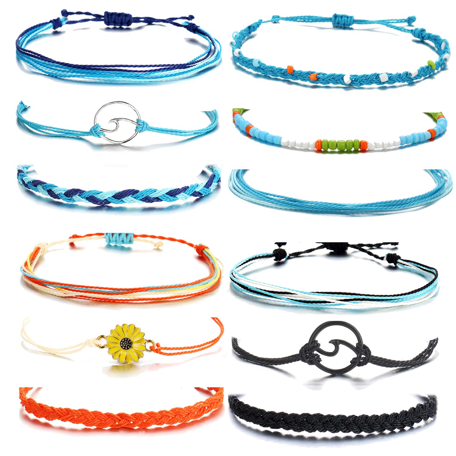 Blue Friendship Bracelets for Women - Adjustable Boho Bracelets Set, Sunflower Beaded Bracelet, Stackable Surfer Beach Bracelets - Perfect for Summer, Gifts & Stocking Stuffers | Great for Beach Trips, Music Festivals & Everyday Boho Style