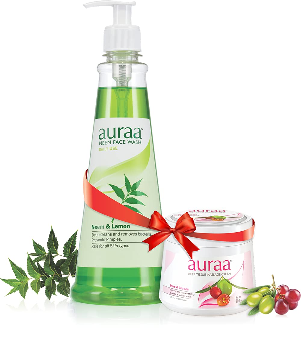 Auraa Neem Face Wash 500g & Deep Tissue Massage Cream 200g - Organic Skincare & Muscle Relief for Acne, Pain & Relaxation | Perfect for Daily Cleansing & Post-Workout Recovery