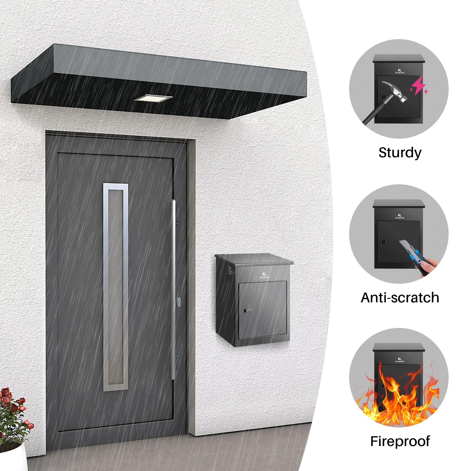 17x14x23 Inch Waterproof Weather-Resistant Galvanized Steel Package Delivery Box - Outdoor Mailbox for Porch, Fence & Curbside - Large Capacity Black Parcel Drop Box (Perfect for Secure Package Delivery, E-commerce Shipments & Mail Protection)