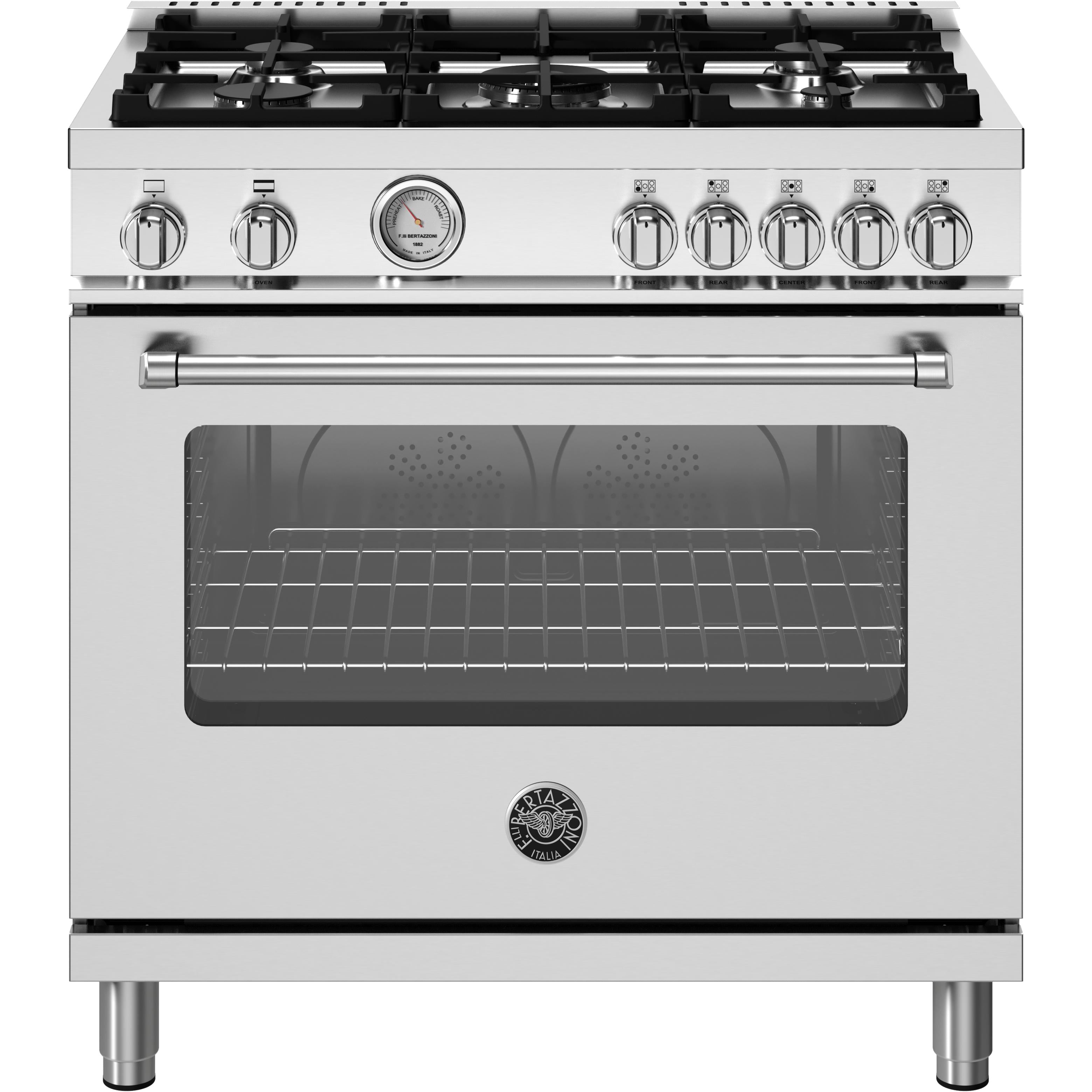 Bertazzoni 36 Inch Freestanding Gas Range with 5 Burners - MAS365GASXVLP - Professional Grade Stainless Steel Kitchen Appliance for Home Chefs & Cooking Enthusiasts