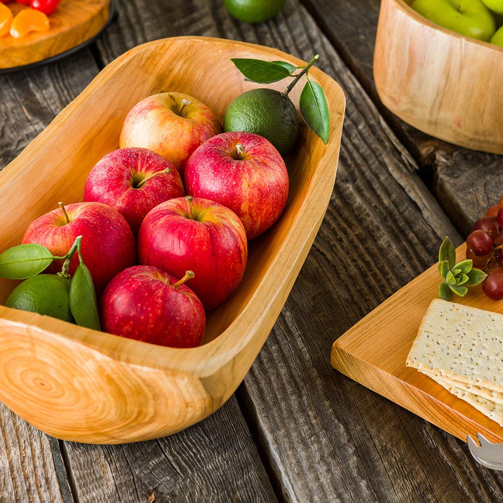 Restaurantware Nature Tek 13.5 x 7.75 x 4.5 Inch Oval Wooden Fruit Bowl - Handmade Shatterproof Salad Serving Bowl for Bread, Vegetables, Snacks | Perfect for Kitchen, Dining Table, Party & Restaurant Use