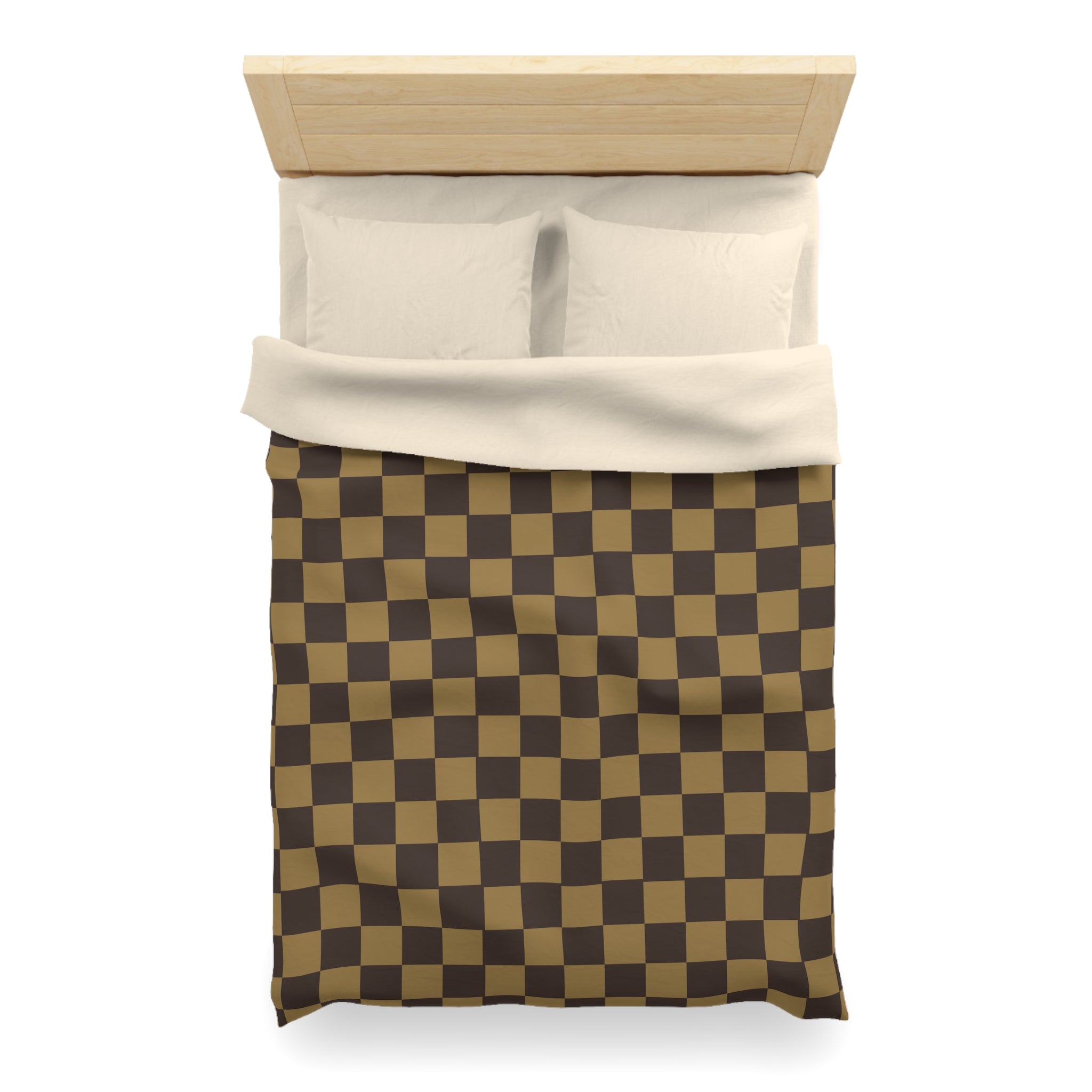 LV-Inspired Checkered Brown Microfiber Duvet Cover Set - Queen, King, Full, Twin Size - Soft Luxury Bedding for Modern Bedroom Decor