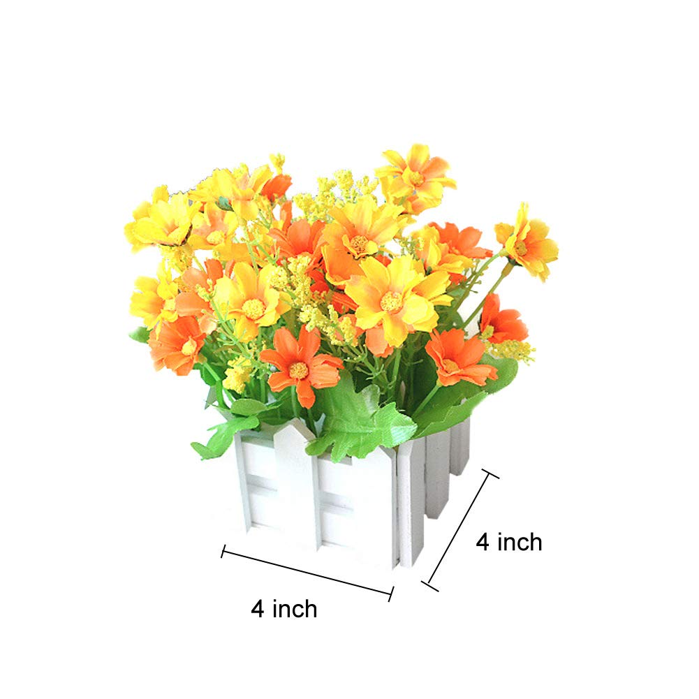 Artificial Flowers Faux Roses in White Picket Fence Pot - Pack of 2 Home Decor for Living Room, Wedding Centerpiece & Farmhouse Style Decorations