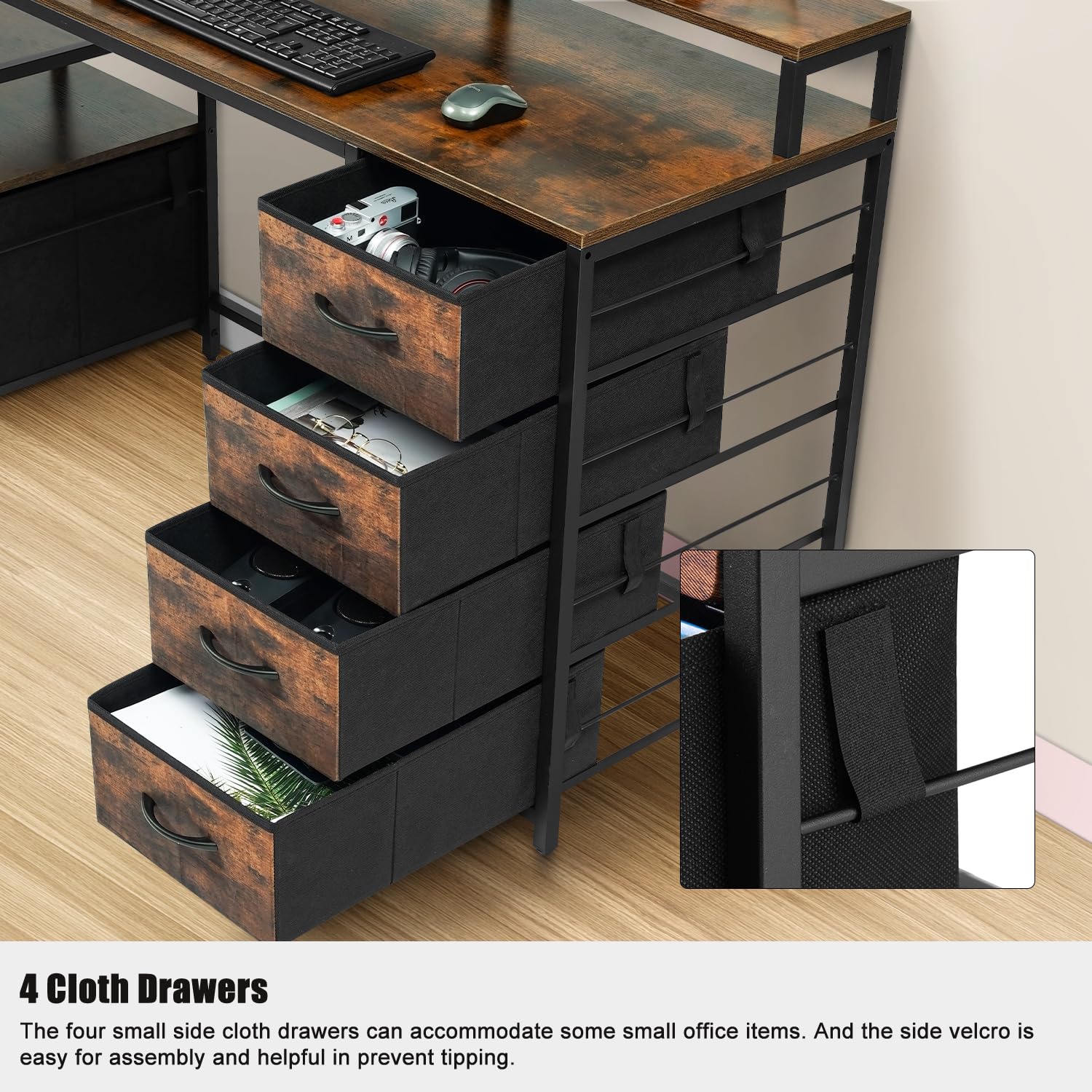 TOPSKY 62.4 Inch Bamboo Computer Desk with Storage Shelf & File Drawer - Home Office Desk with Monitor Stand, Study Table for Letter Size Documents | Perfect for Small Spaces, Remote Work & Online Learning