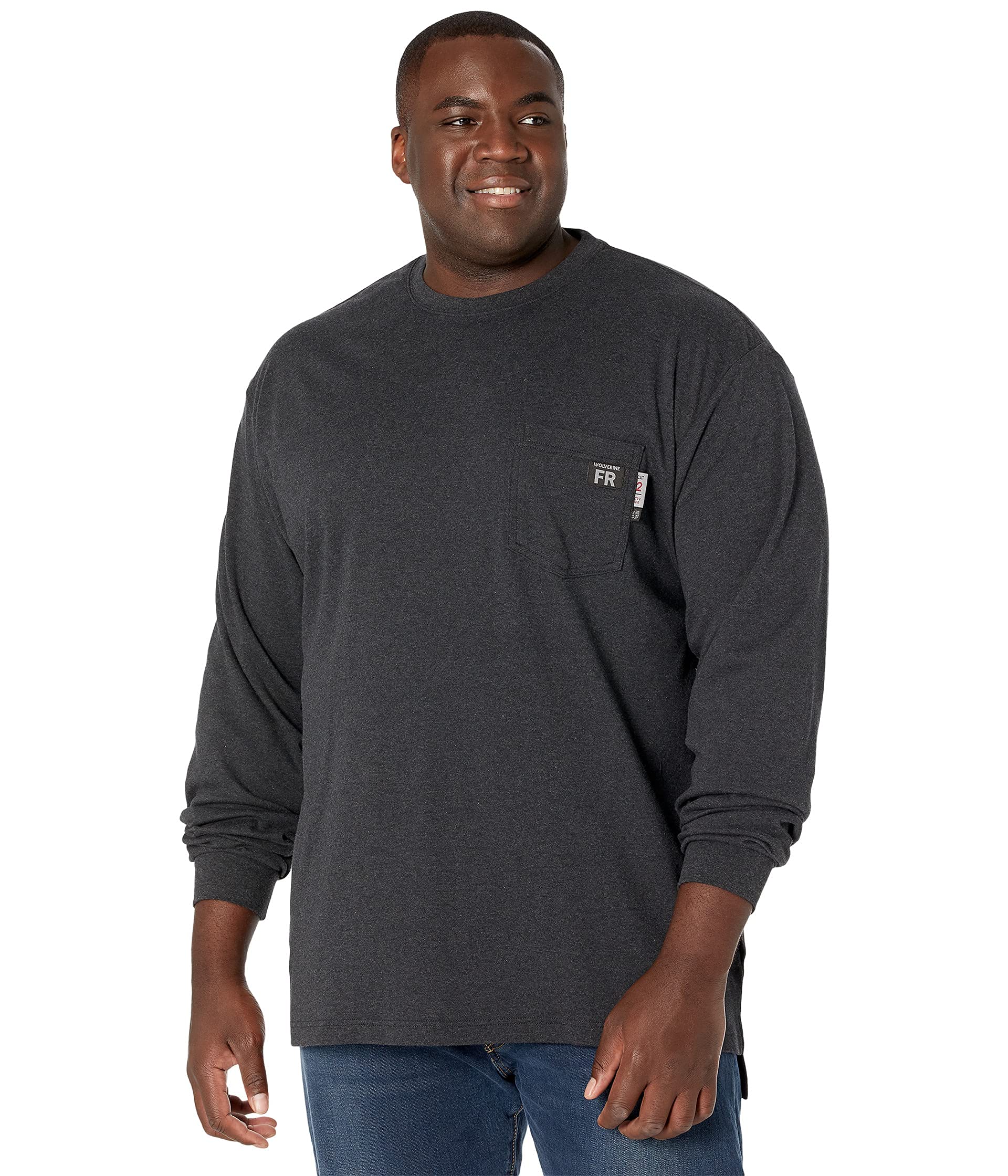 Wolverine Men's Big & Tall FR Flame Resistant Long Sleeve T-Shirt - Onyx, Black, Navy | Workwear Safety Shirt for Construction, Welding & Industrial Jobs