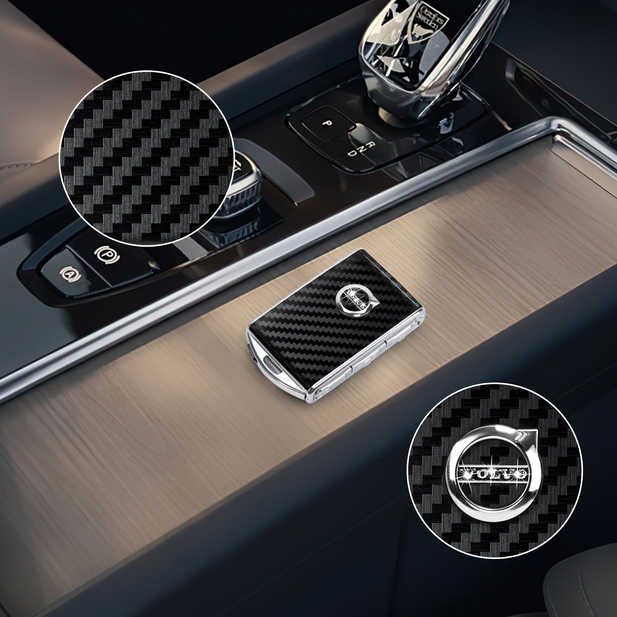 Premium Car Key Fob Cover Case for Volvo S60 S90 XC40 XC60 XC90 V60 V90 - Durable Carbon Black Shell - Perfect Gift for Men & Women - Protect & Personalize Your Key Fob for Everyday Use