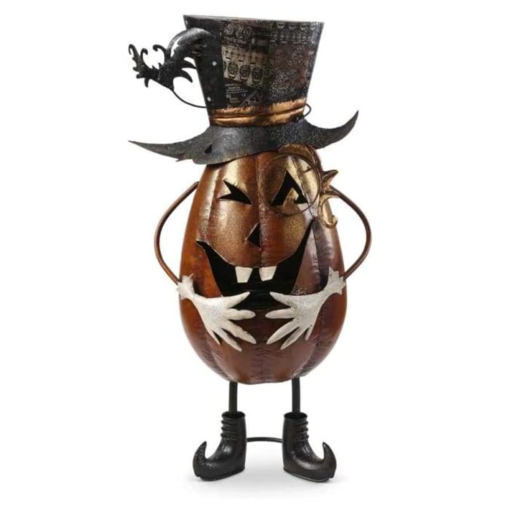 Sir Holiday Halloween Pumpkin 27 Inch Metal Jack O'Lantern Top Hat - Spooky Outdoor Decor for Halloween Parties, Porch Displays & Trick-or-Treating