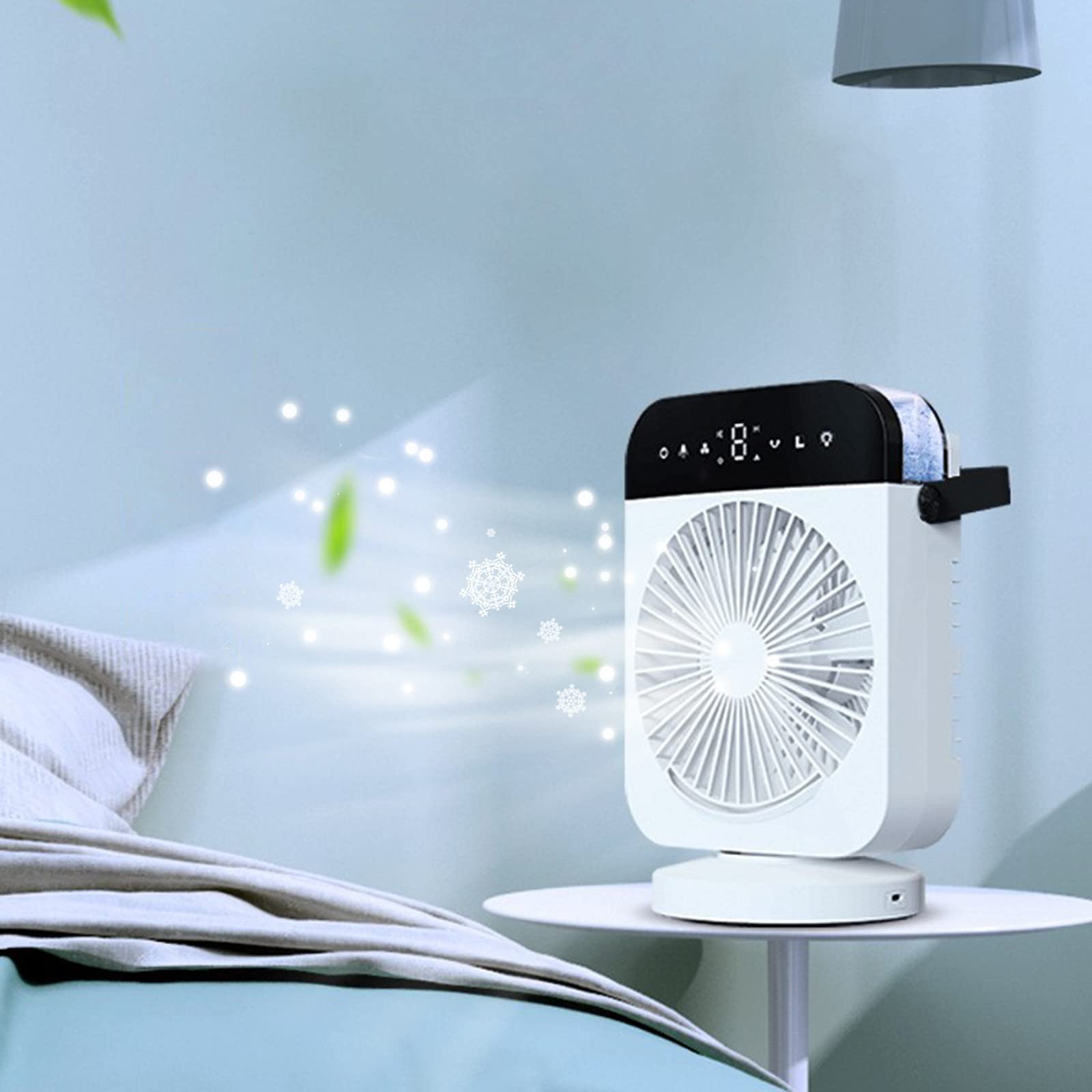 Portable Air Conditioner Fan with Water Cooling Mister & Humidifier - 7 Color LED Light, 3 Speed Levels, 300ML Tank, USB Rechargeable - Perfect for Desk, Home, Office, Bedroom, Kitchen & Camping - Stay Cool Indoors & Outdoors