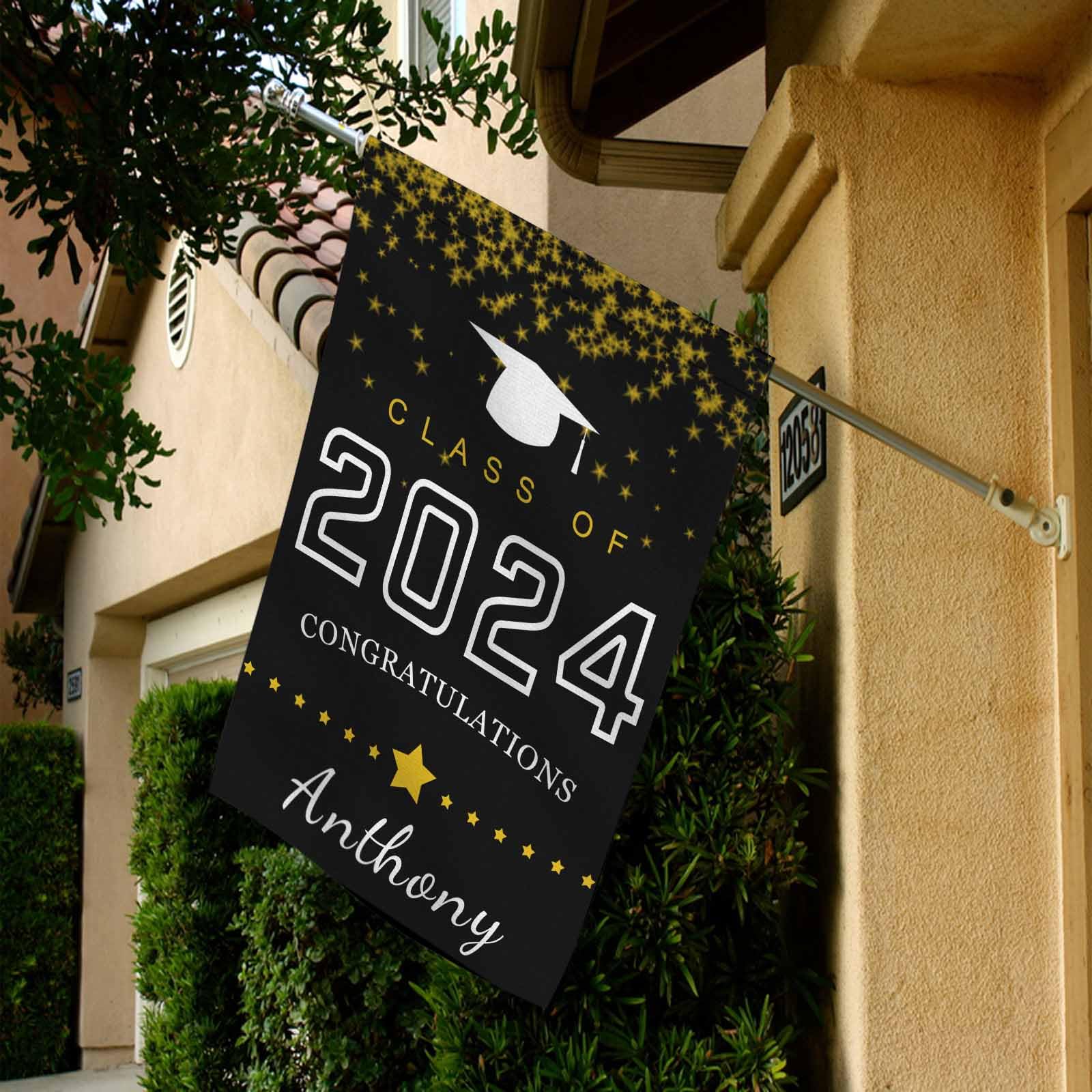 Custom Personalized Class of 2024 Graduation Garden Flag - Golden Star Congratulations Yard Banner with Name (28x40 inches) for Home, Lawn Decor - Perfect for Graduation Parties & Outdoor Celebrations