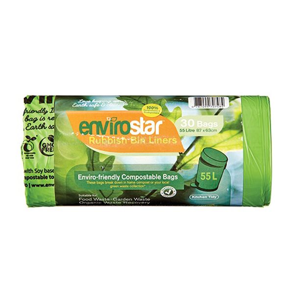 Eco-Friendly Envirostar 55Lt Compostable Trash Bags - 18 Micron Thick Biodegradable Kitchen Waste Liners for Home, Office & Outdoor Composting