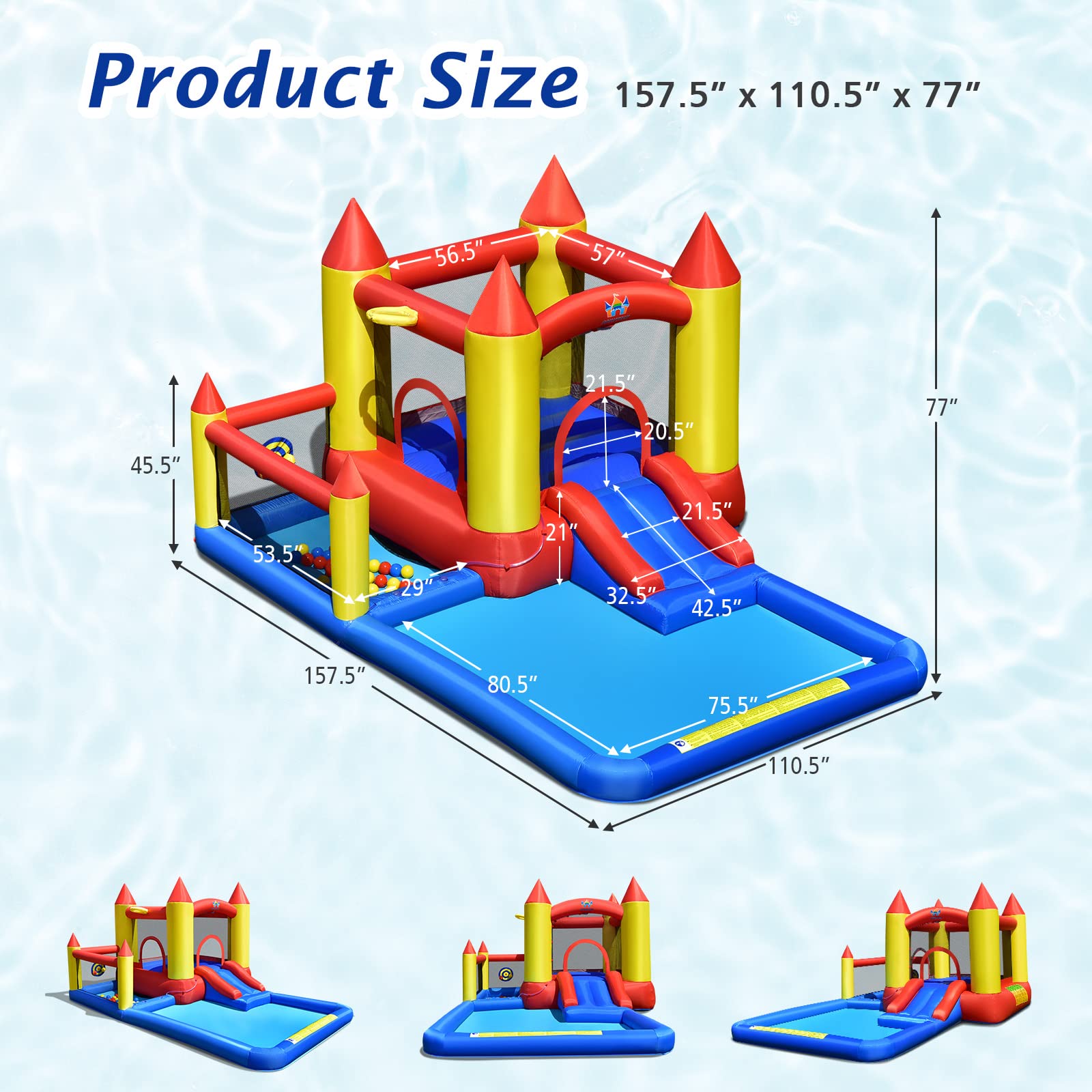 BOUNTECH Inflatable Water Bounce House with 480W Blower - Giant Waterslide Park for Kids & Adults, Splash Pool, Wet & Dry Outdoor Play - Perfect for Backyard Parties, Summer Fun, and Birthday Gifts