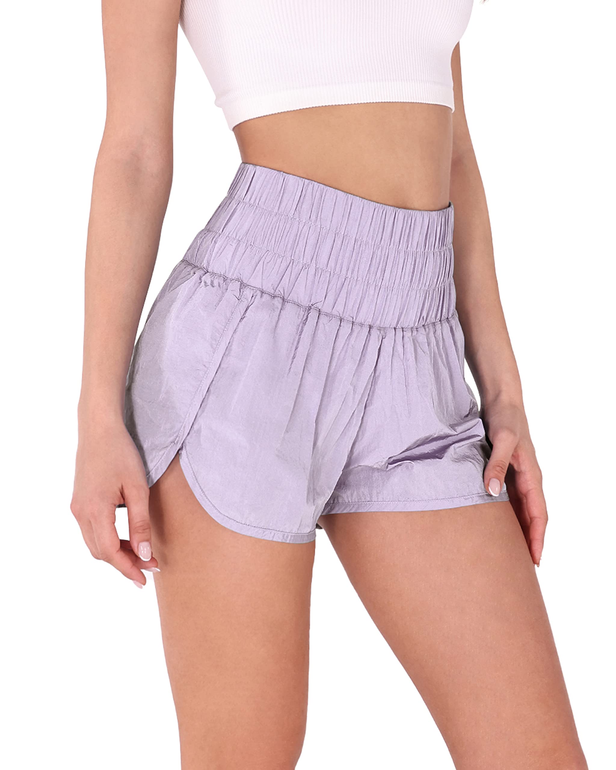 ODODOS Women's High Waisted Athletic Shorts - Elastic Waist Quick Dry Running Shorts with Mesh Back Pocket for Workout, Yoga & Casual Wear